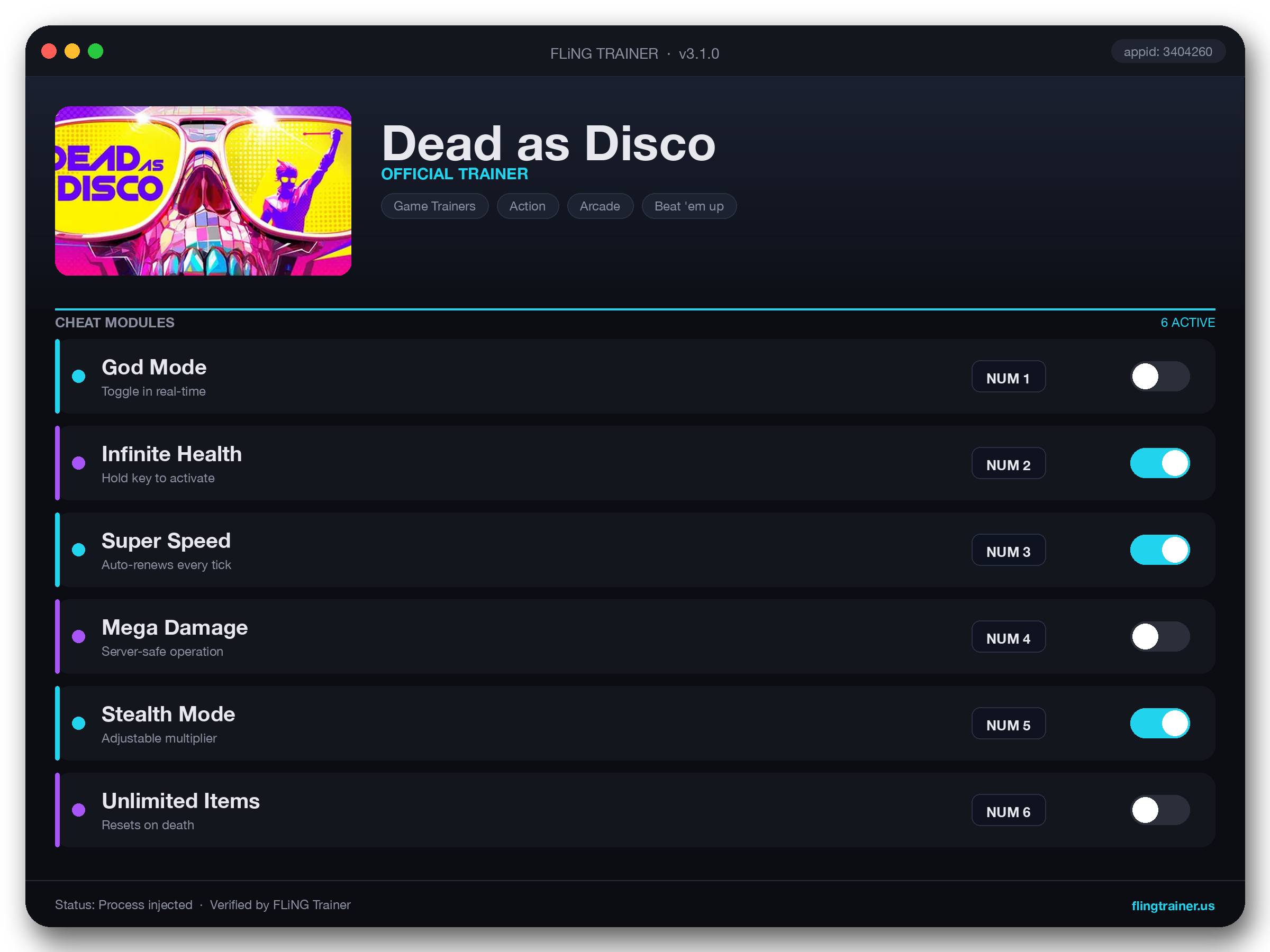 Dead as Disco Trainer interface