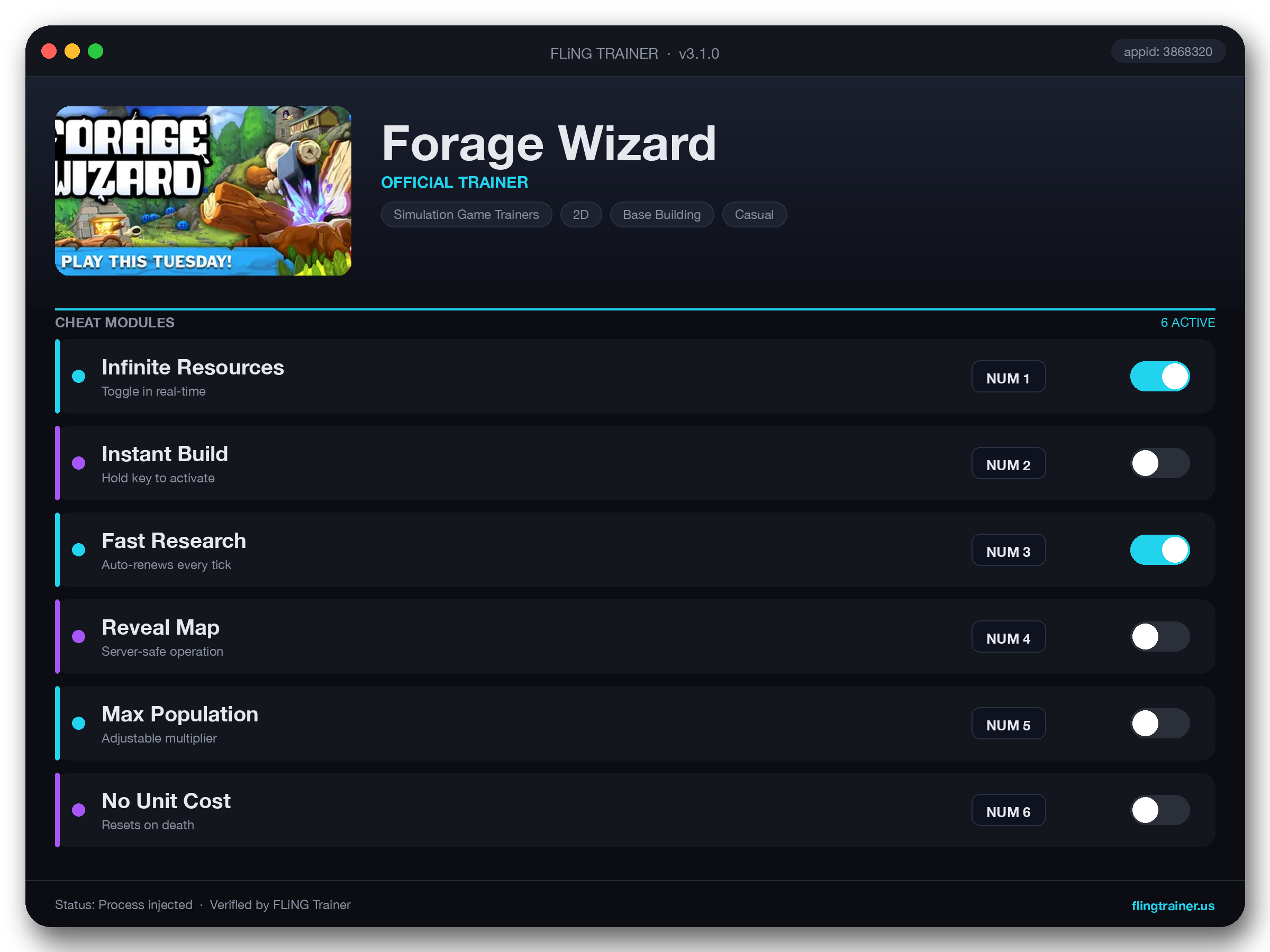 Forage Wizard Trainer interface