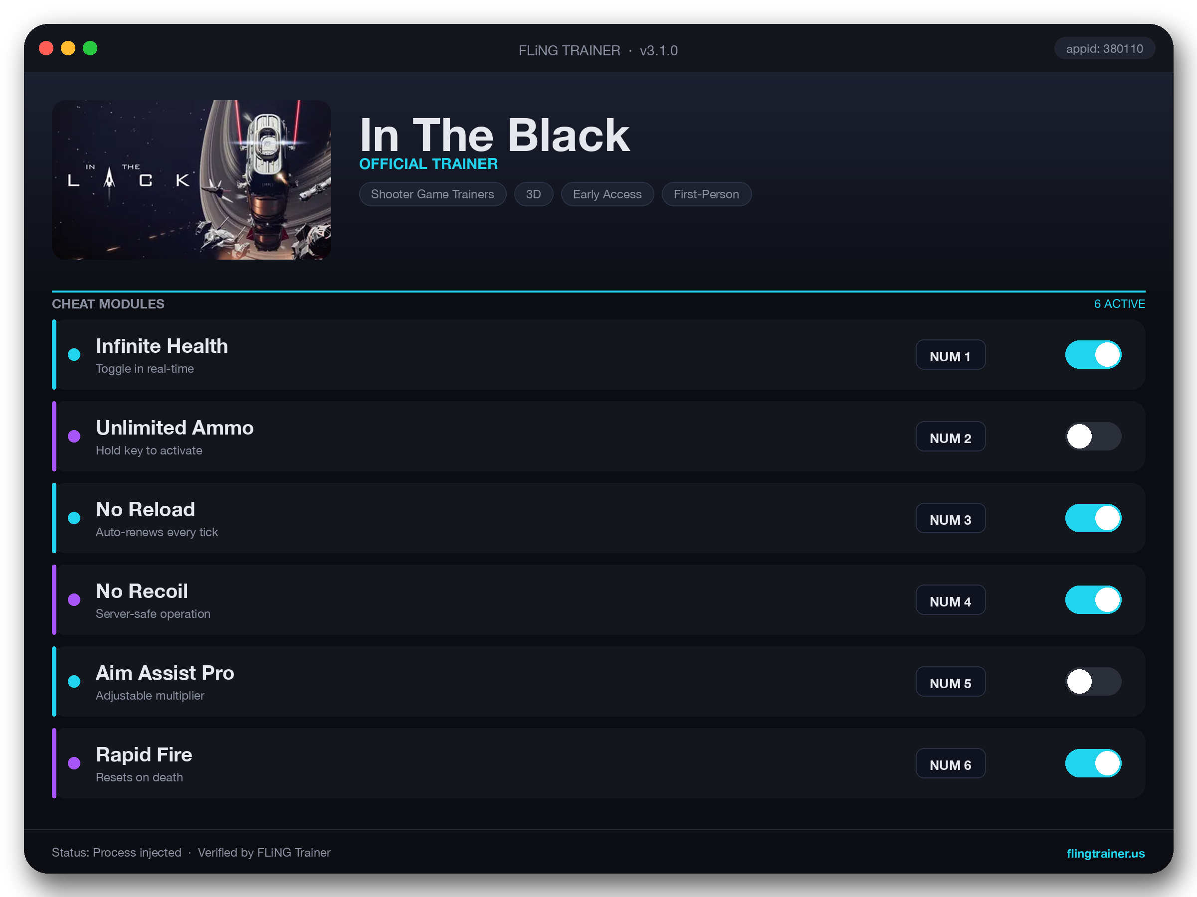 In The Black Trainer interface