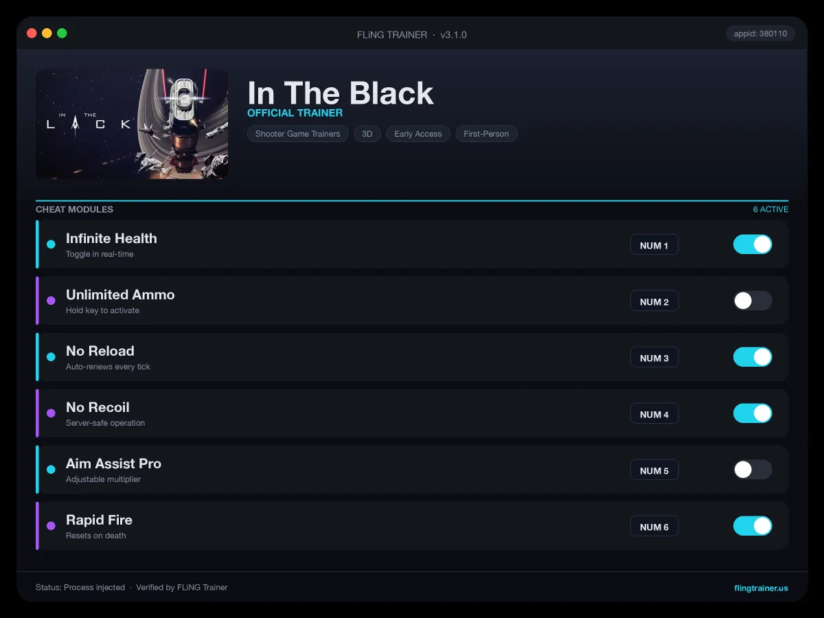In The Black Trainer interface