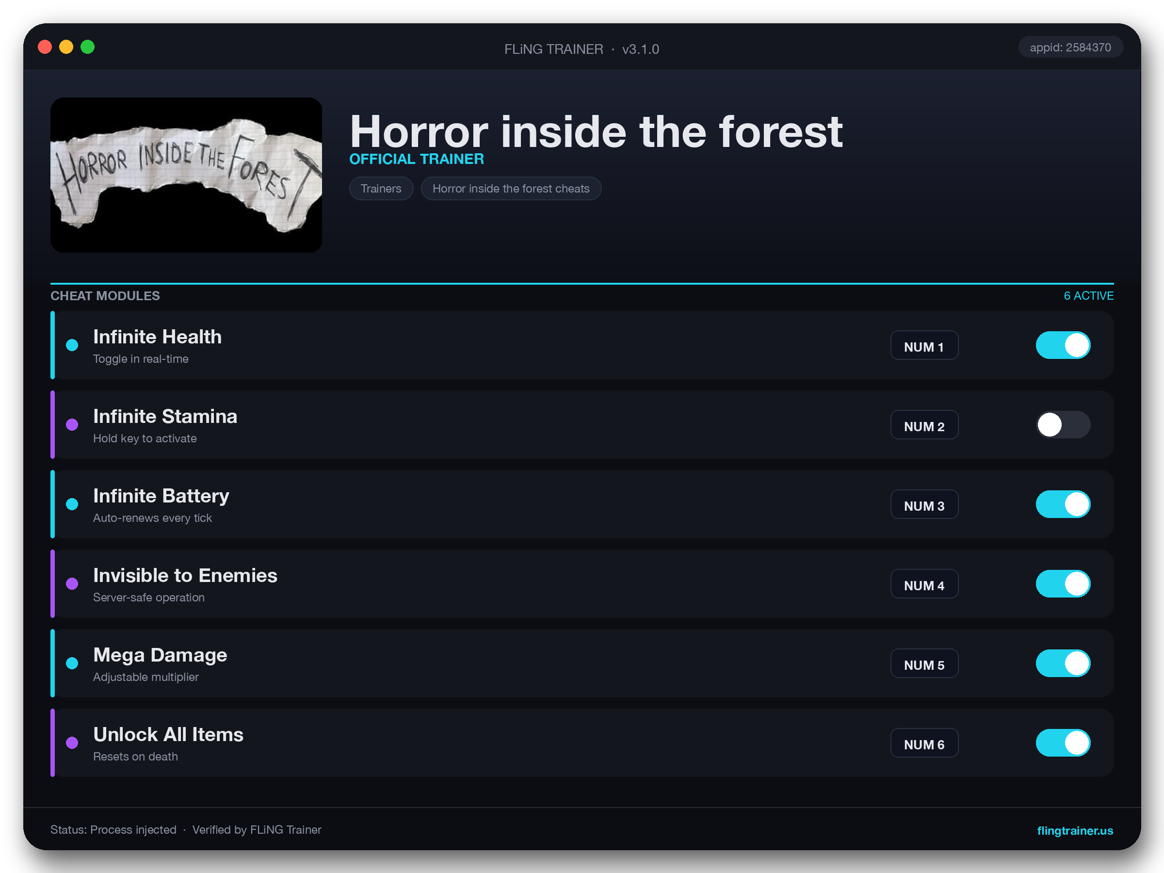 Horror inside the forest Trainer interface