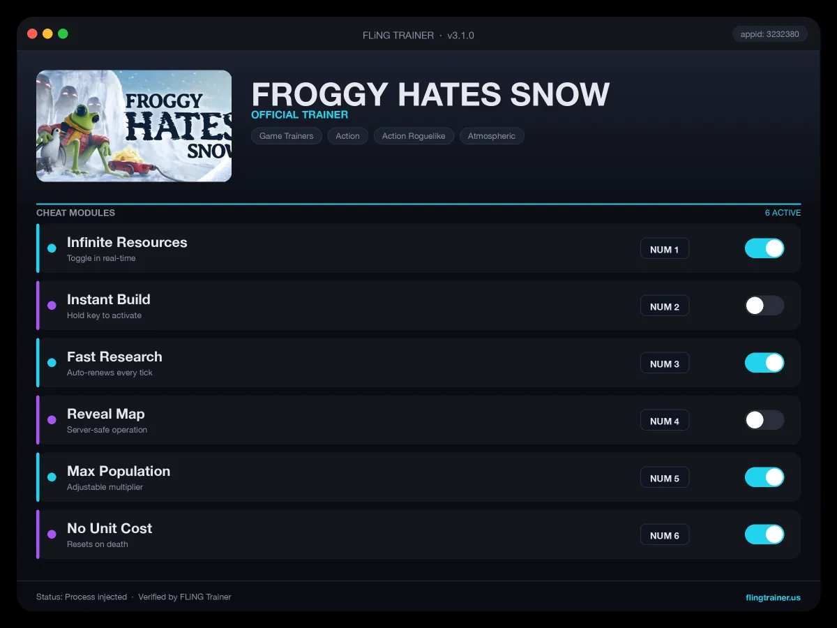 FROGGY HATES SNOW Trainer interface
