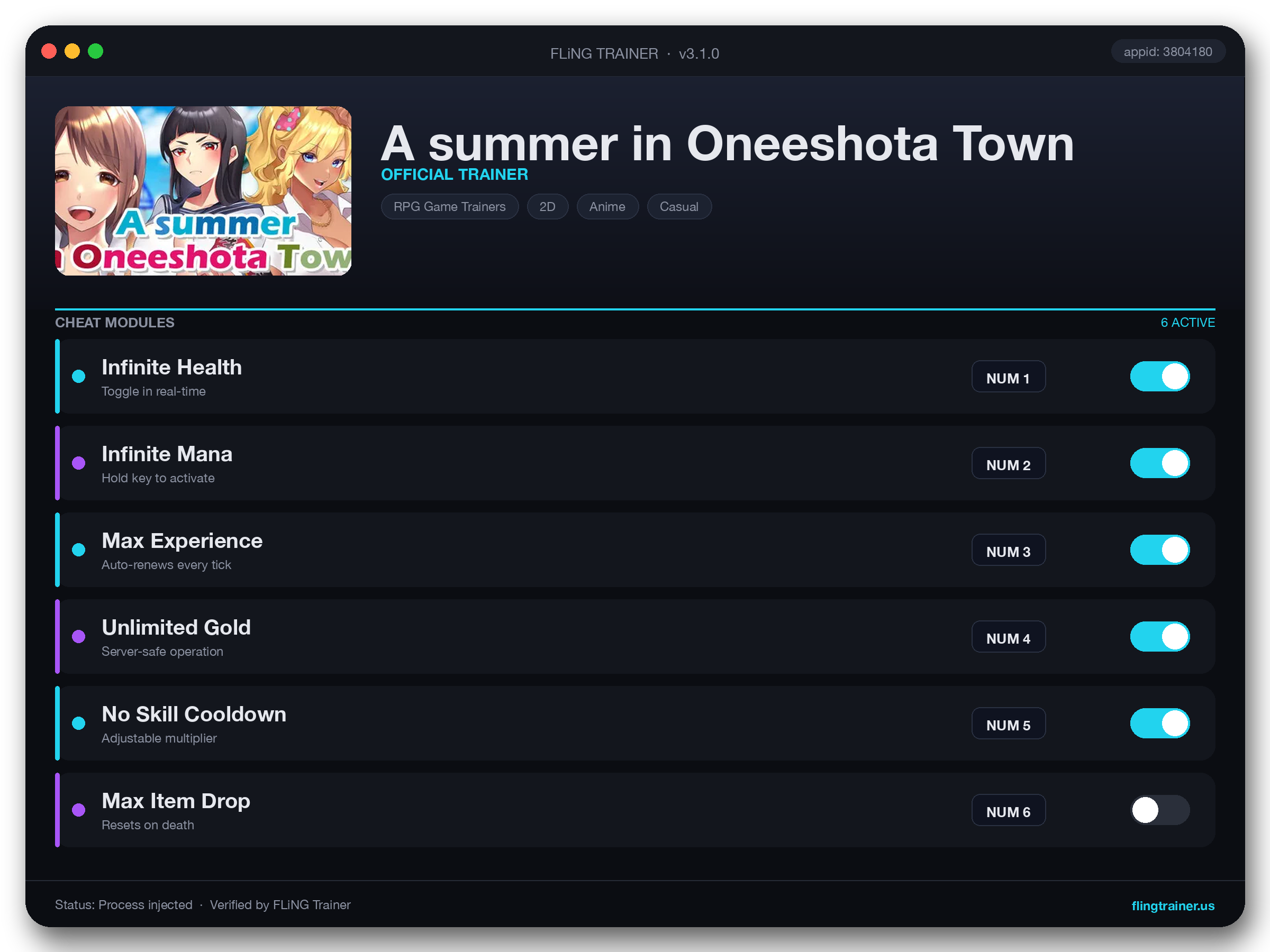 A summer in Oneeshota Town Trainer interface