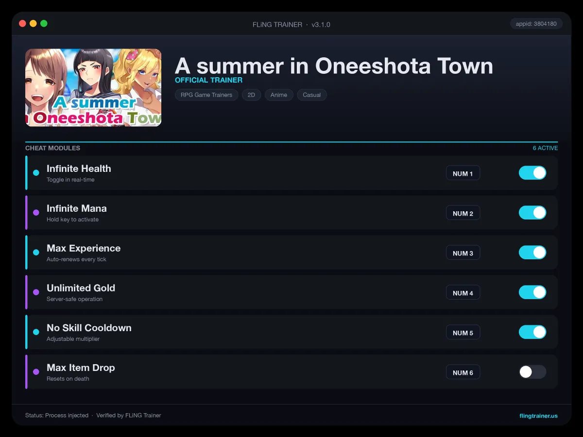 A summer in Oneeshota Town Trainer interface