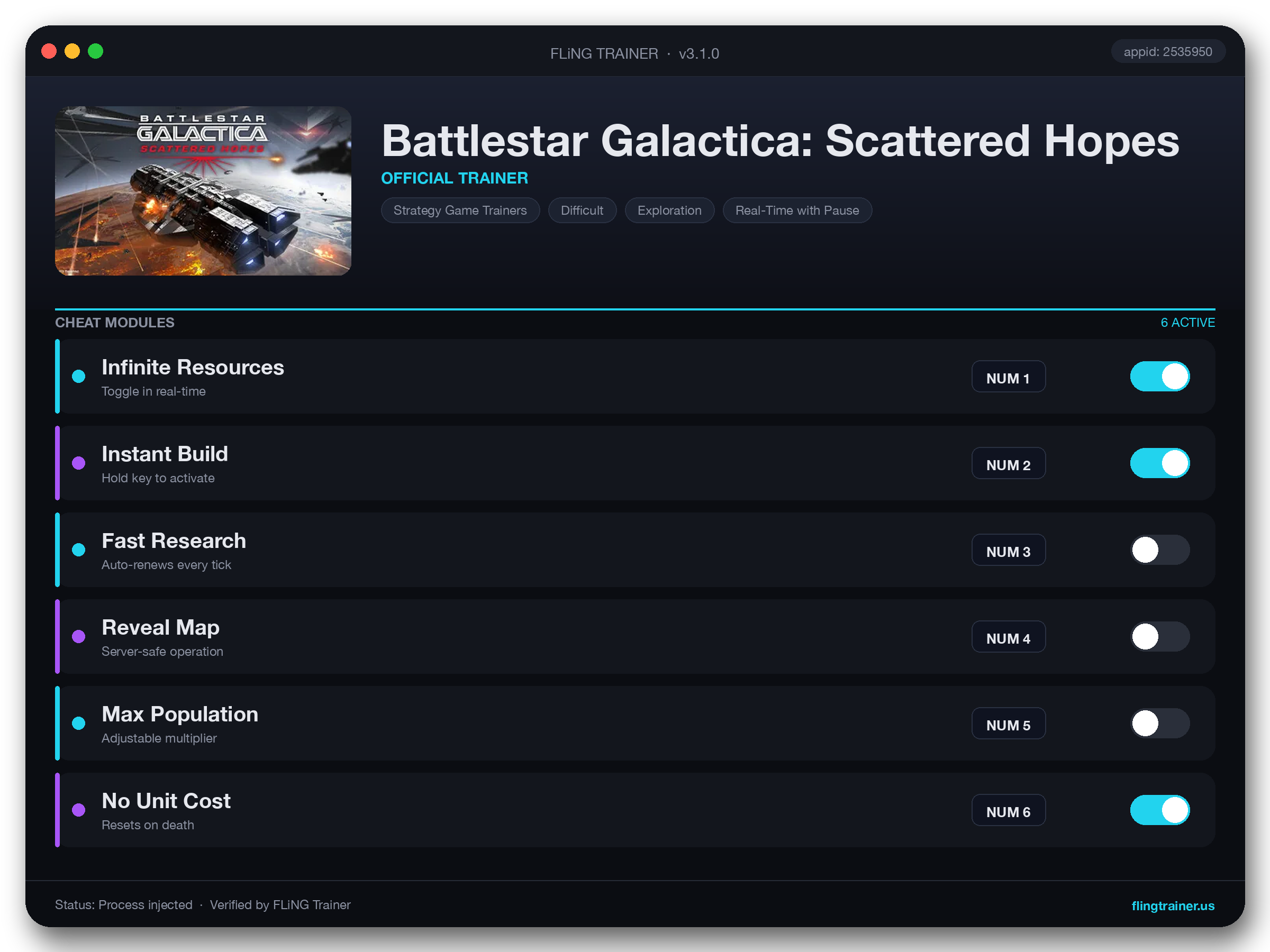 Battlestar Galactica: Scattered Hopes Trainer interface