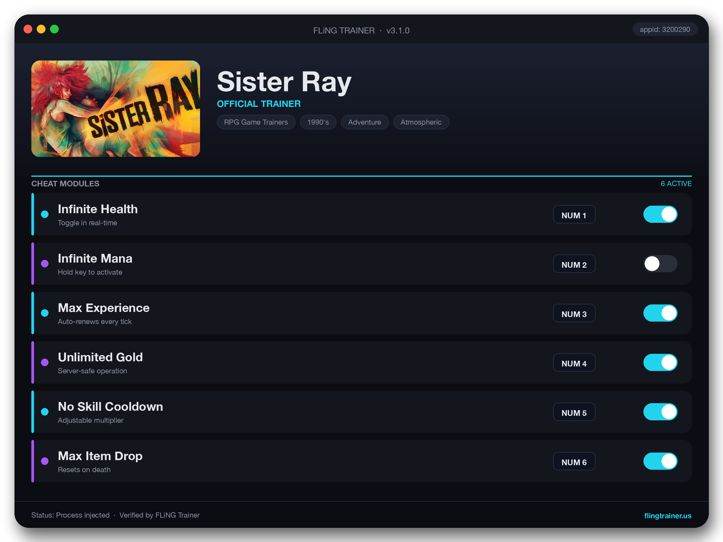 Sister Ray Trainer interface