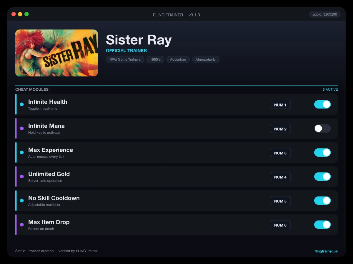 Sister Ray Trainer interface