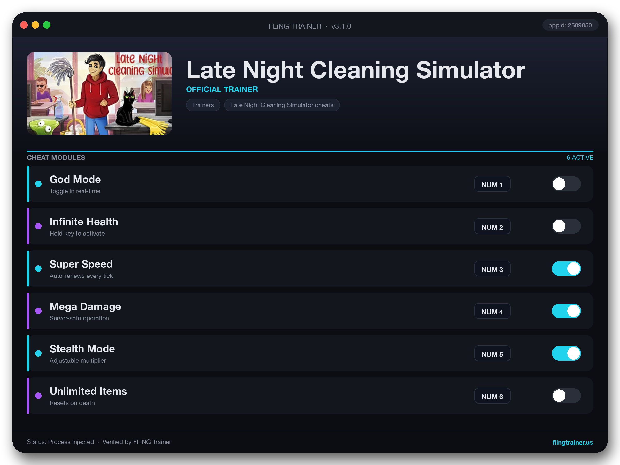 Late Night Cleaning Simulator Trainer interface