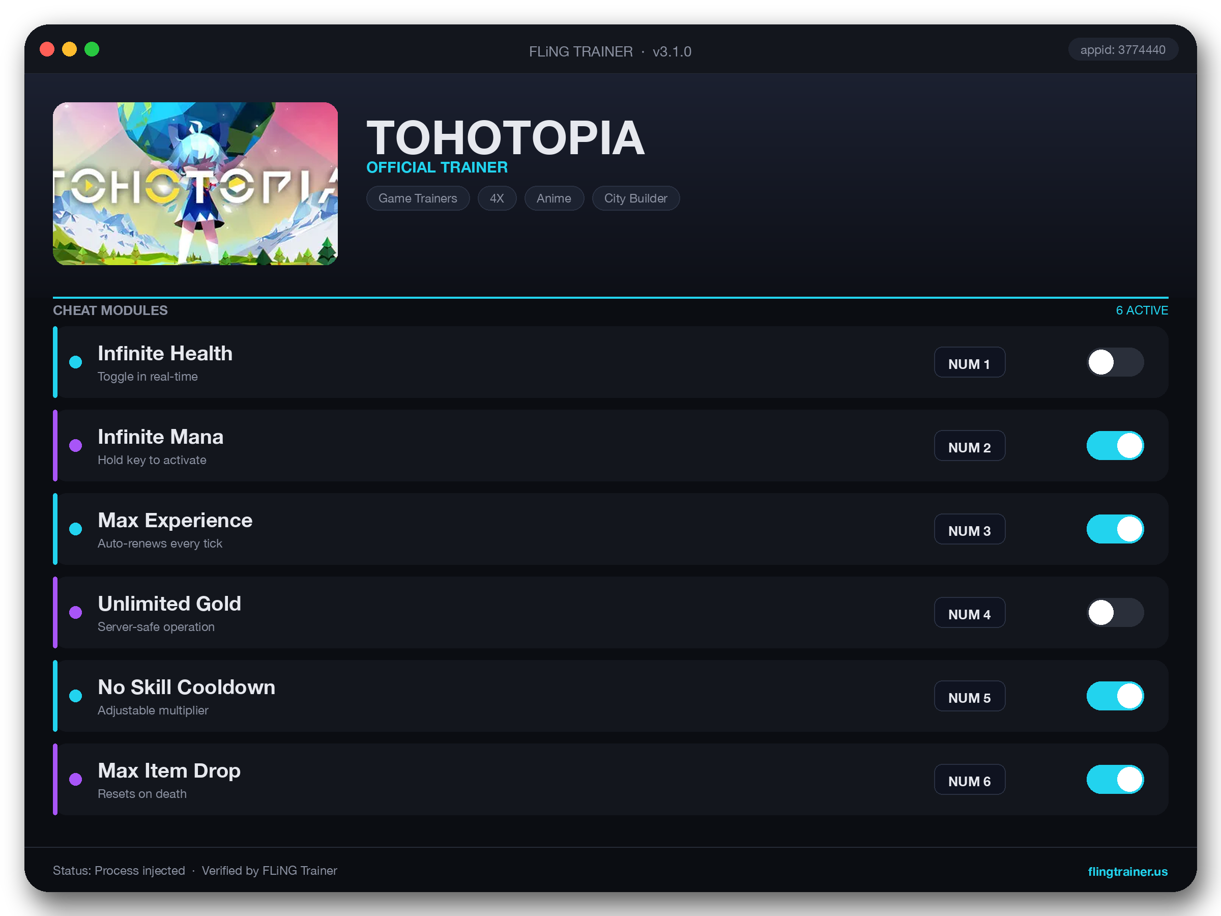 TOHOTOPIA Trainer interface
