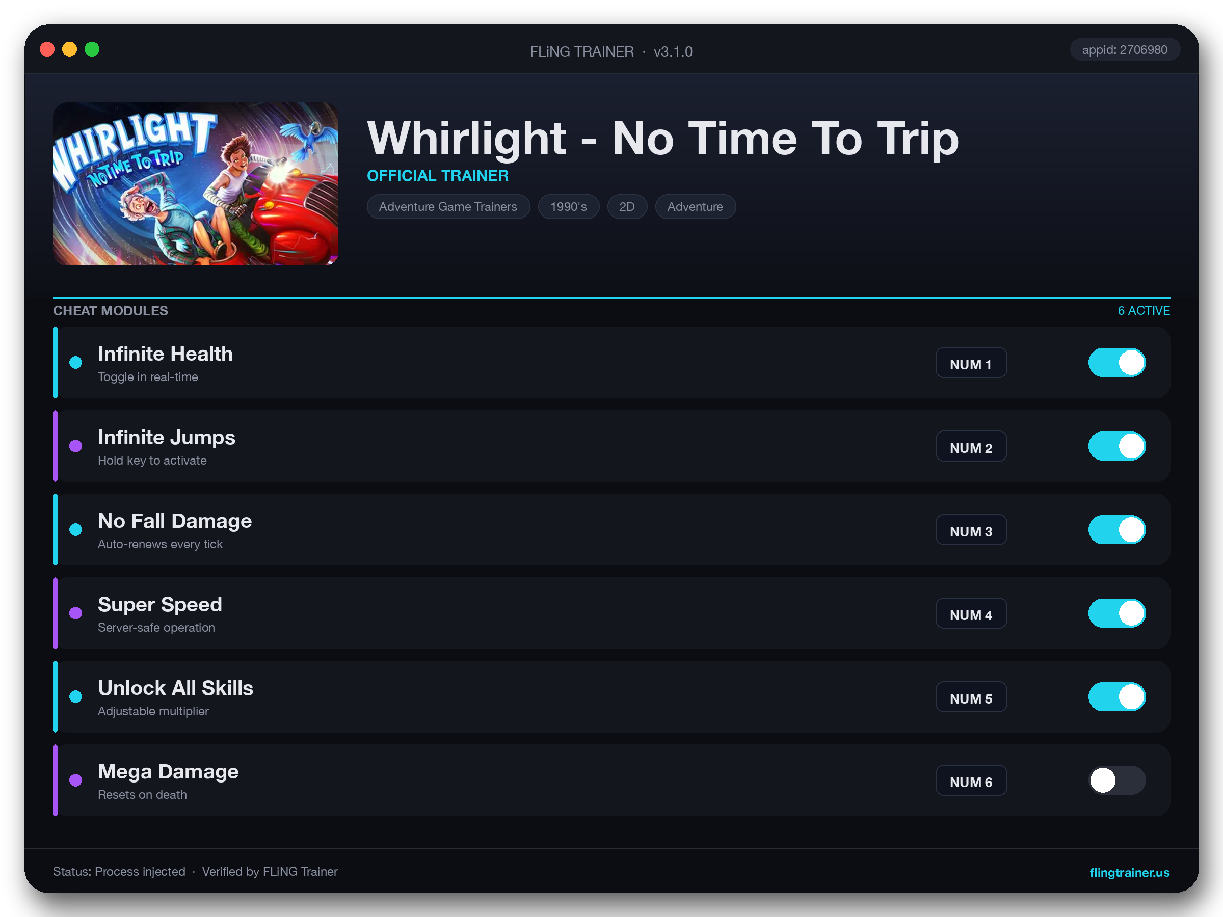 Whirlight - No Time To Trip Trainer interface