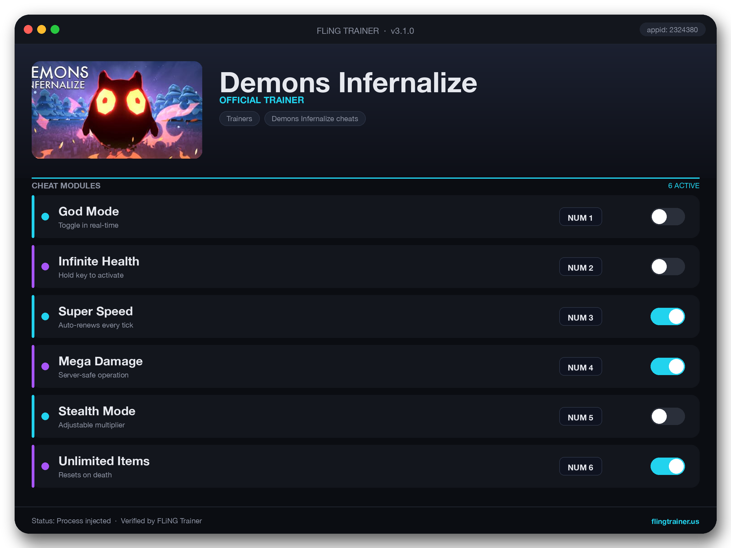 Demons Infernalize Trainer interface