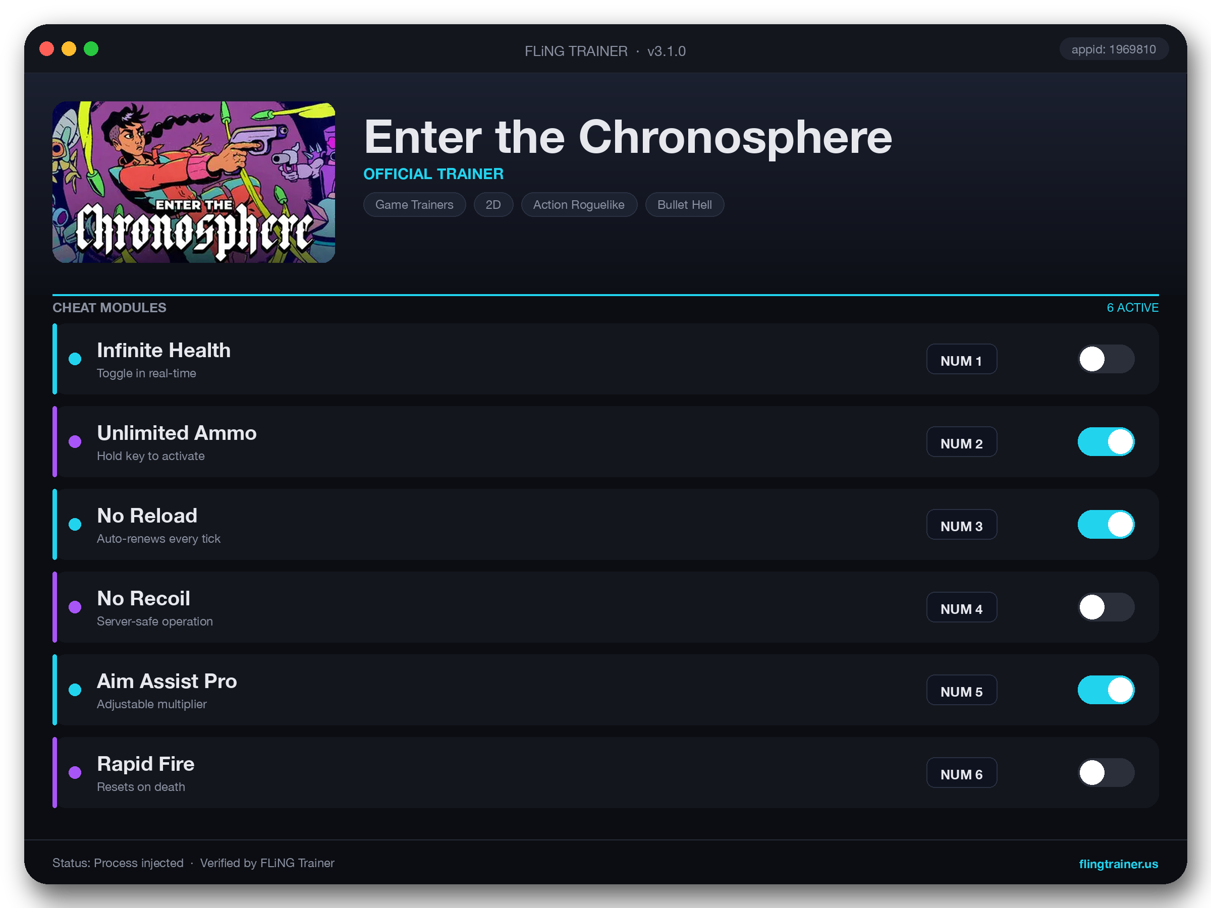 Enter the Chronosphere Trainer interface