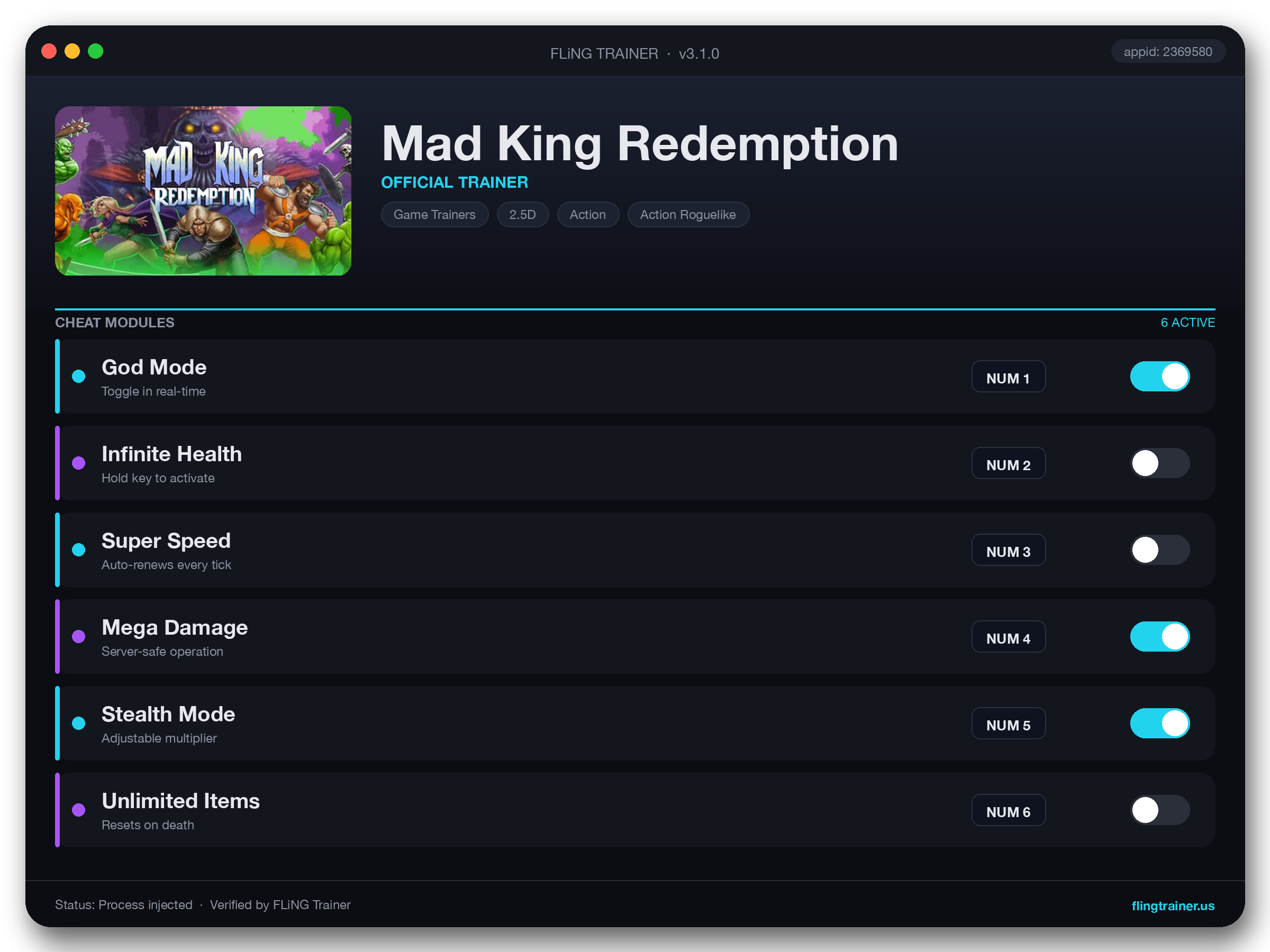 Mad King Redemption Trainer interface
