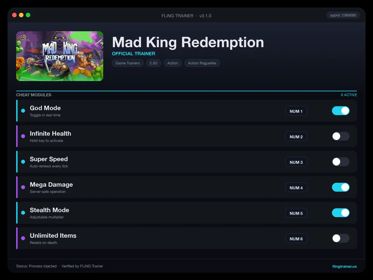 Mad King Redemption Trainer interface