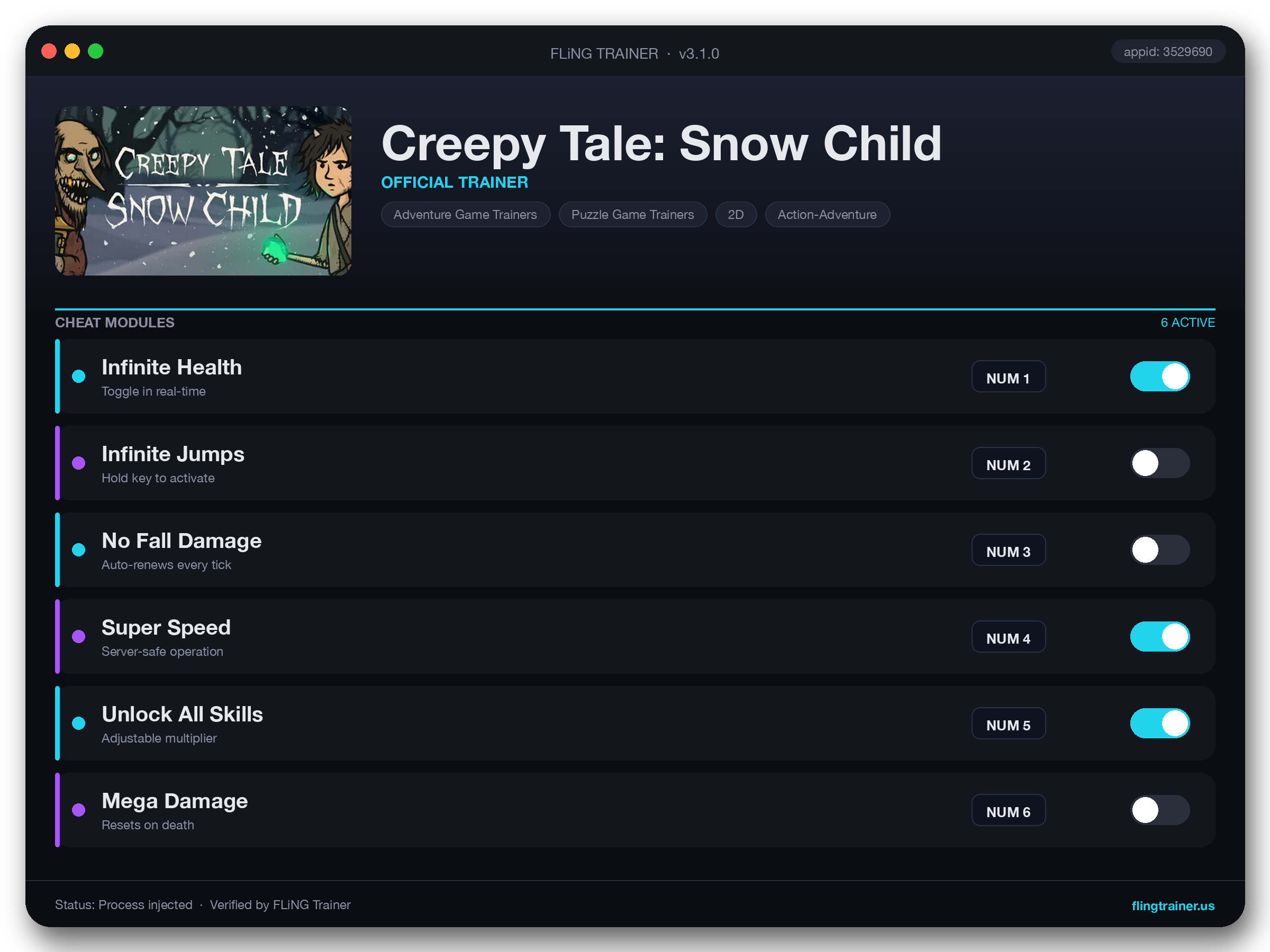 Creepy Tale: Snow Child Trainer interface
