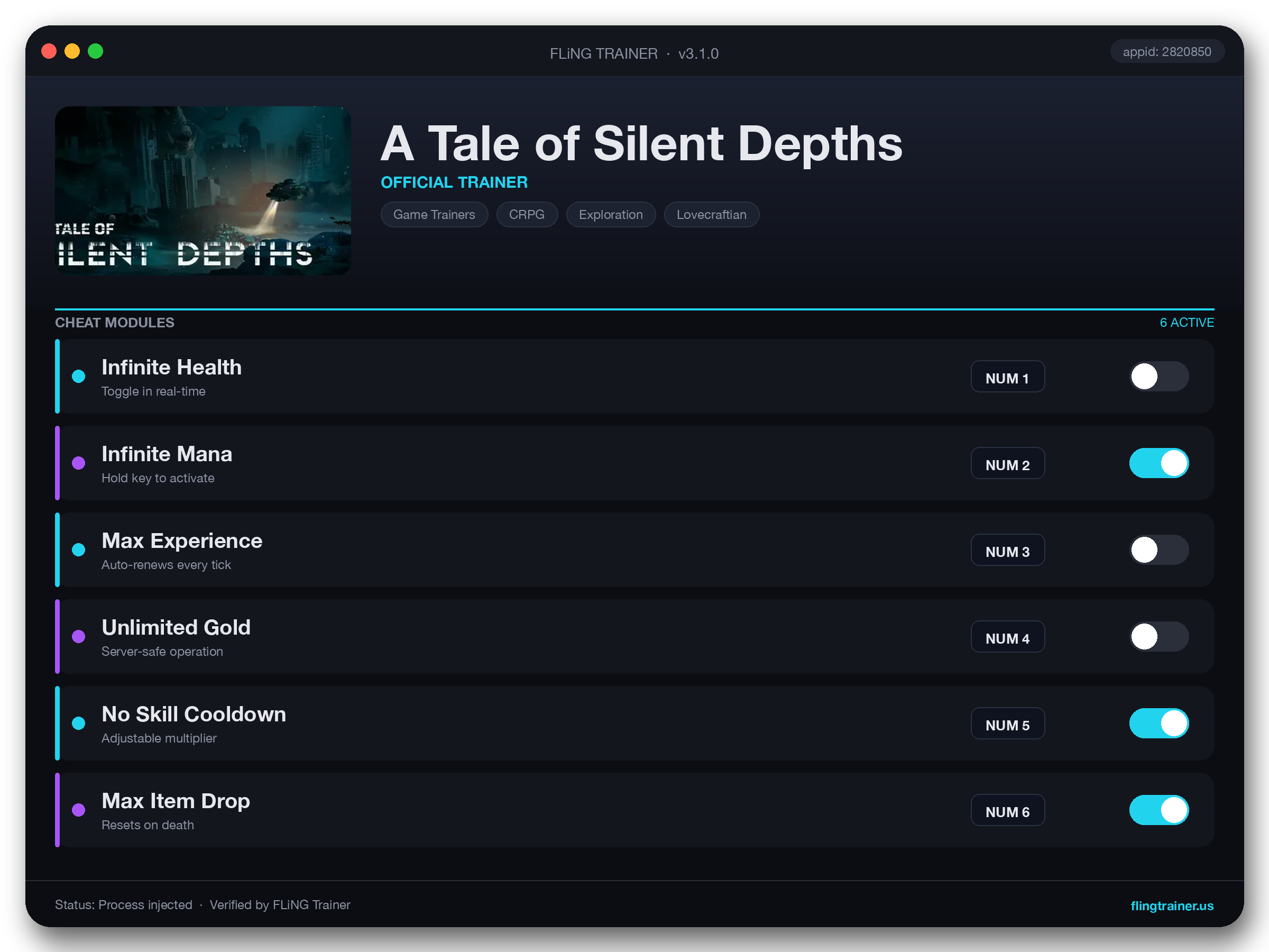 A Tale of Silent Depths Trainer interface