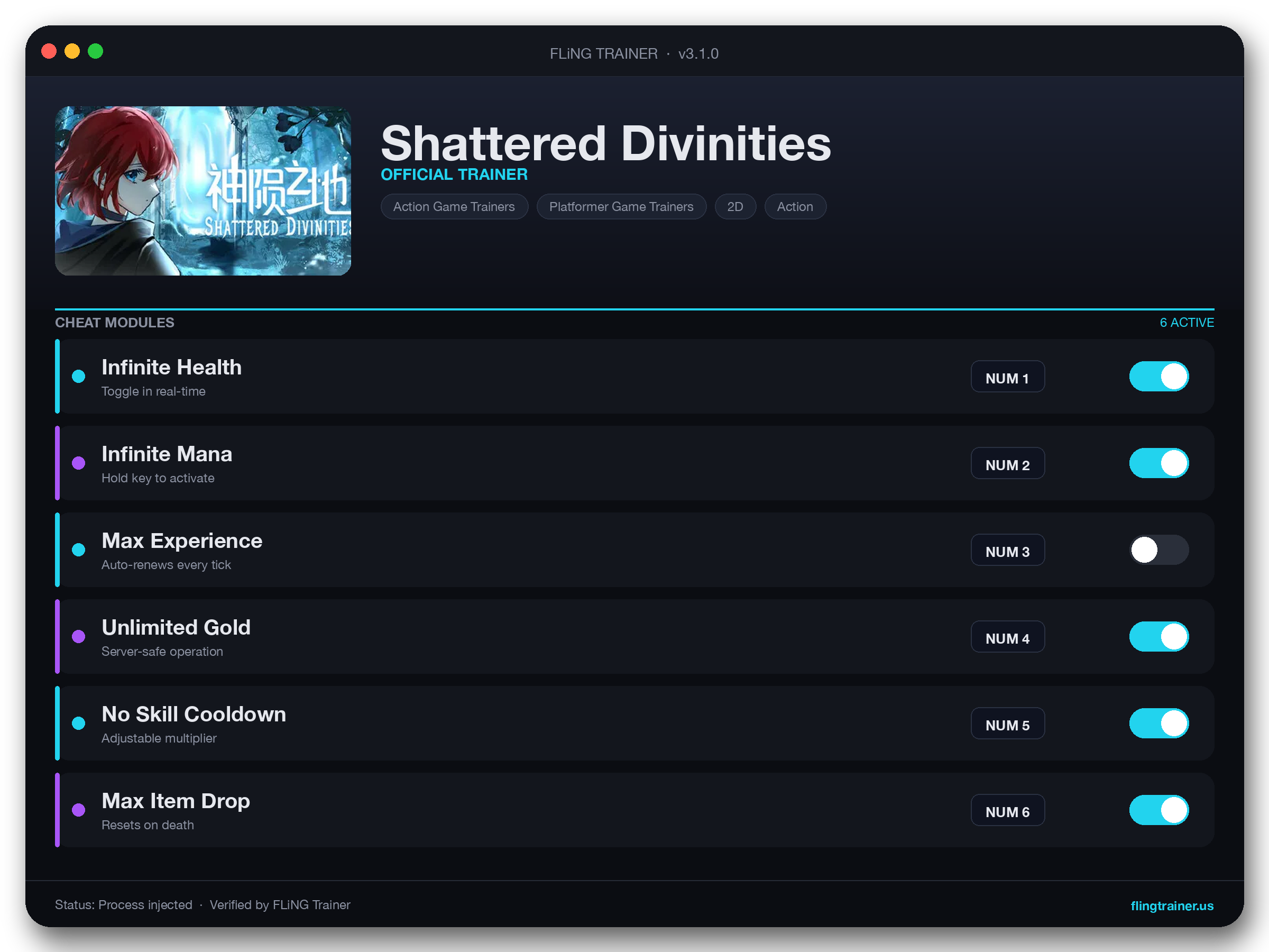 Shattered Divinities Trainer interface