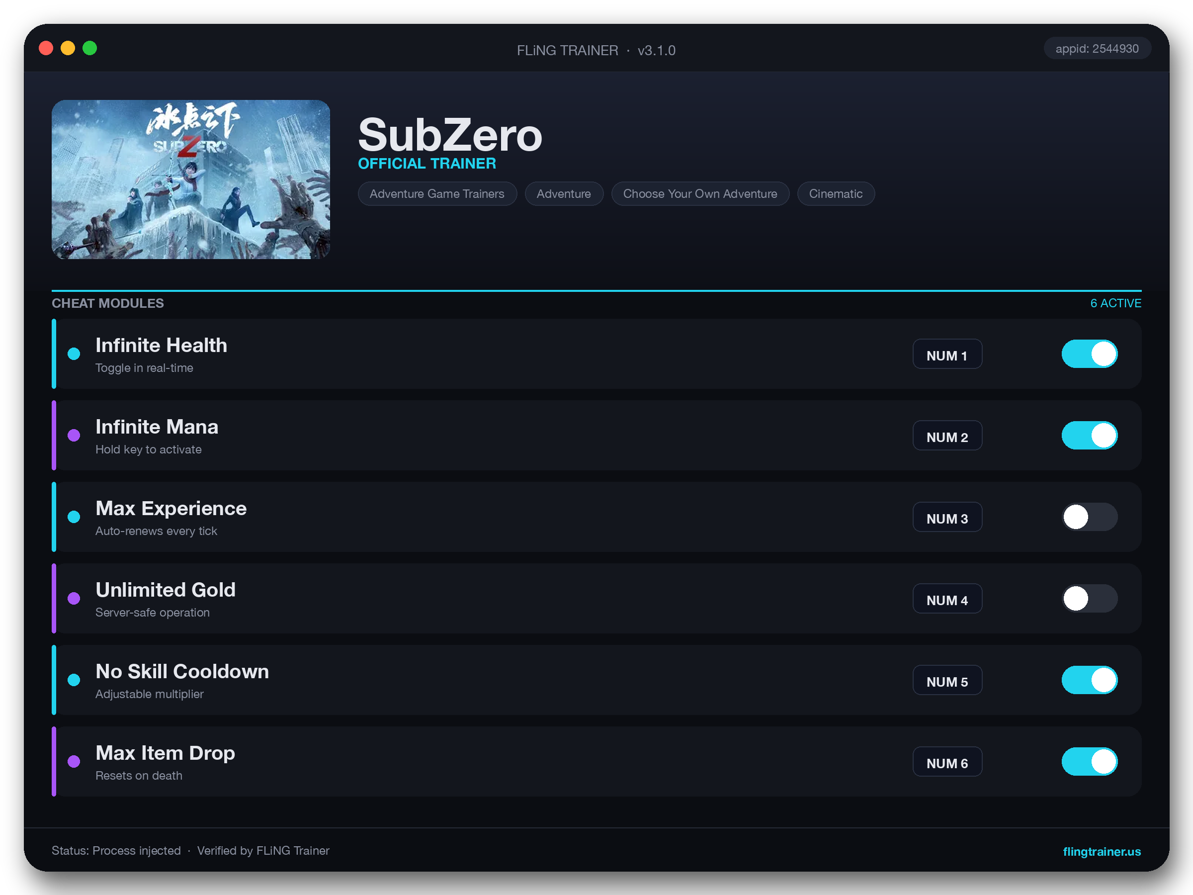 SubZero Trainer interface