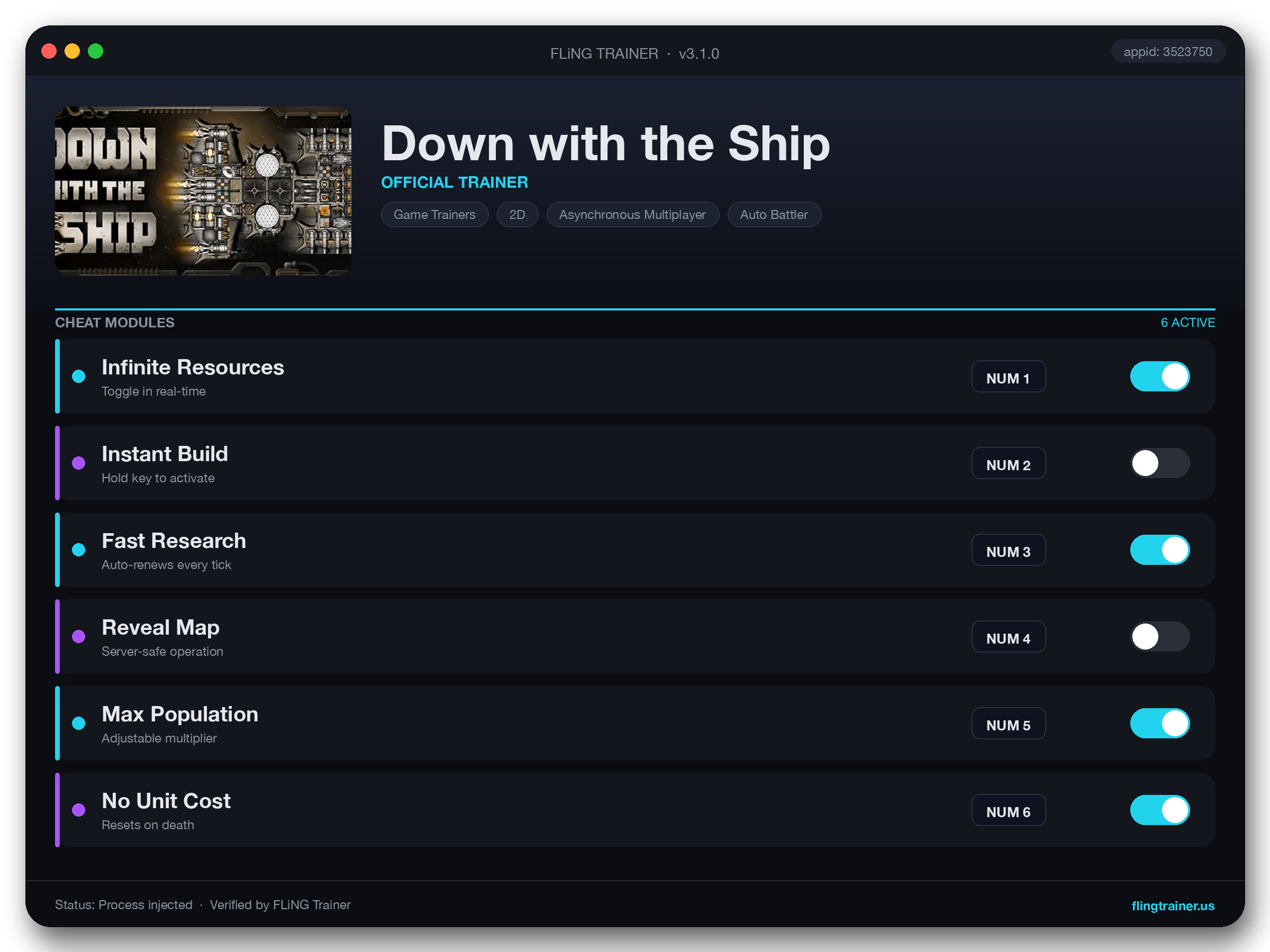 Down with the Ship Trainer interface