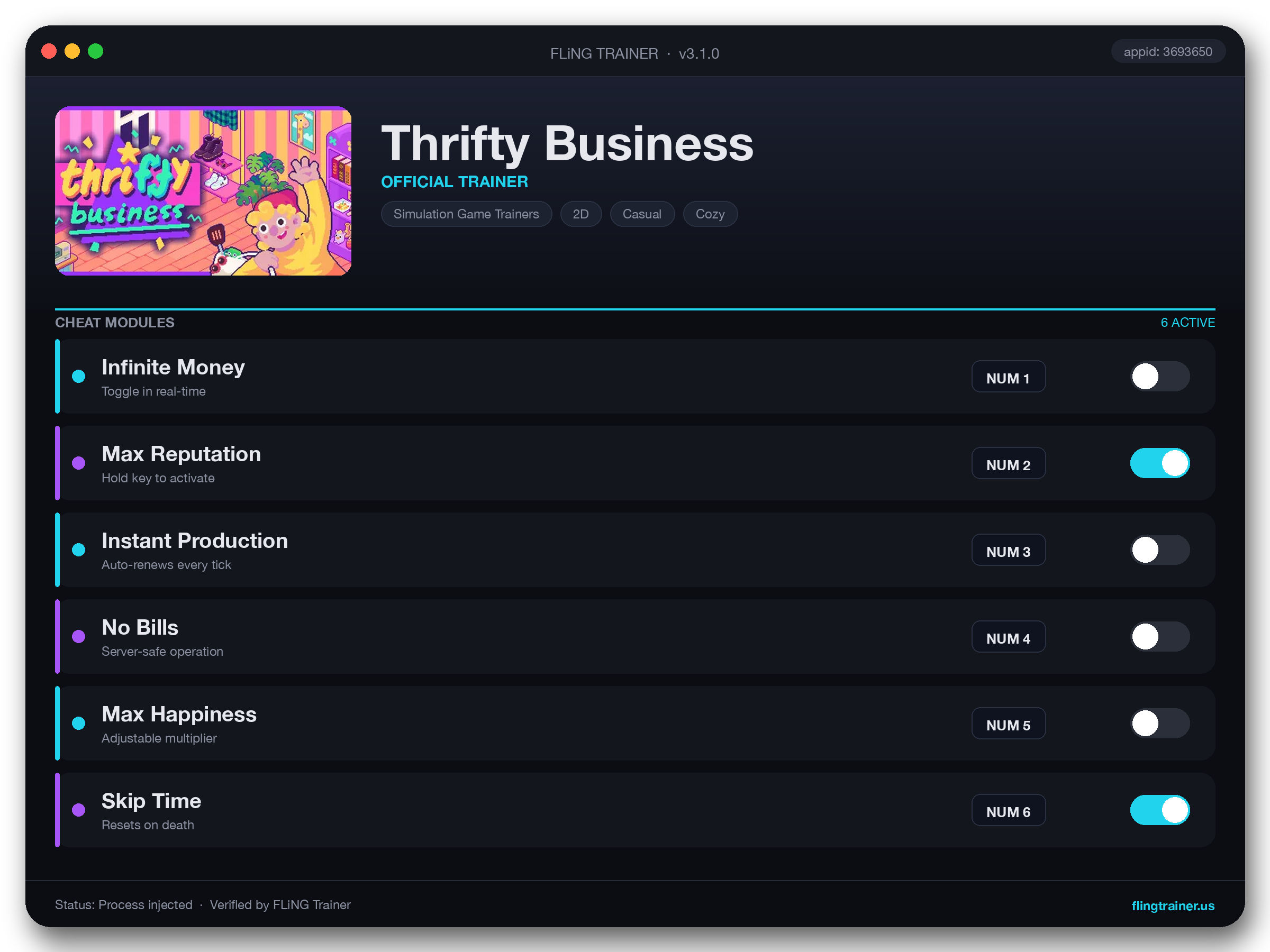 Thrifty Business Trainer interface