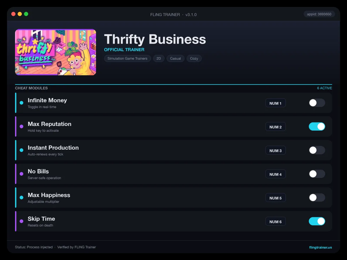 Thrifty Business Trainer interface
