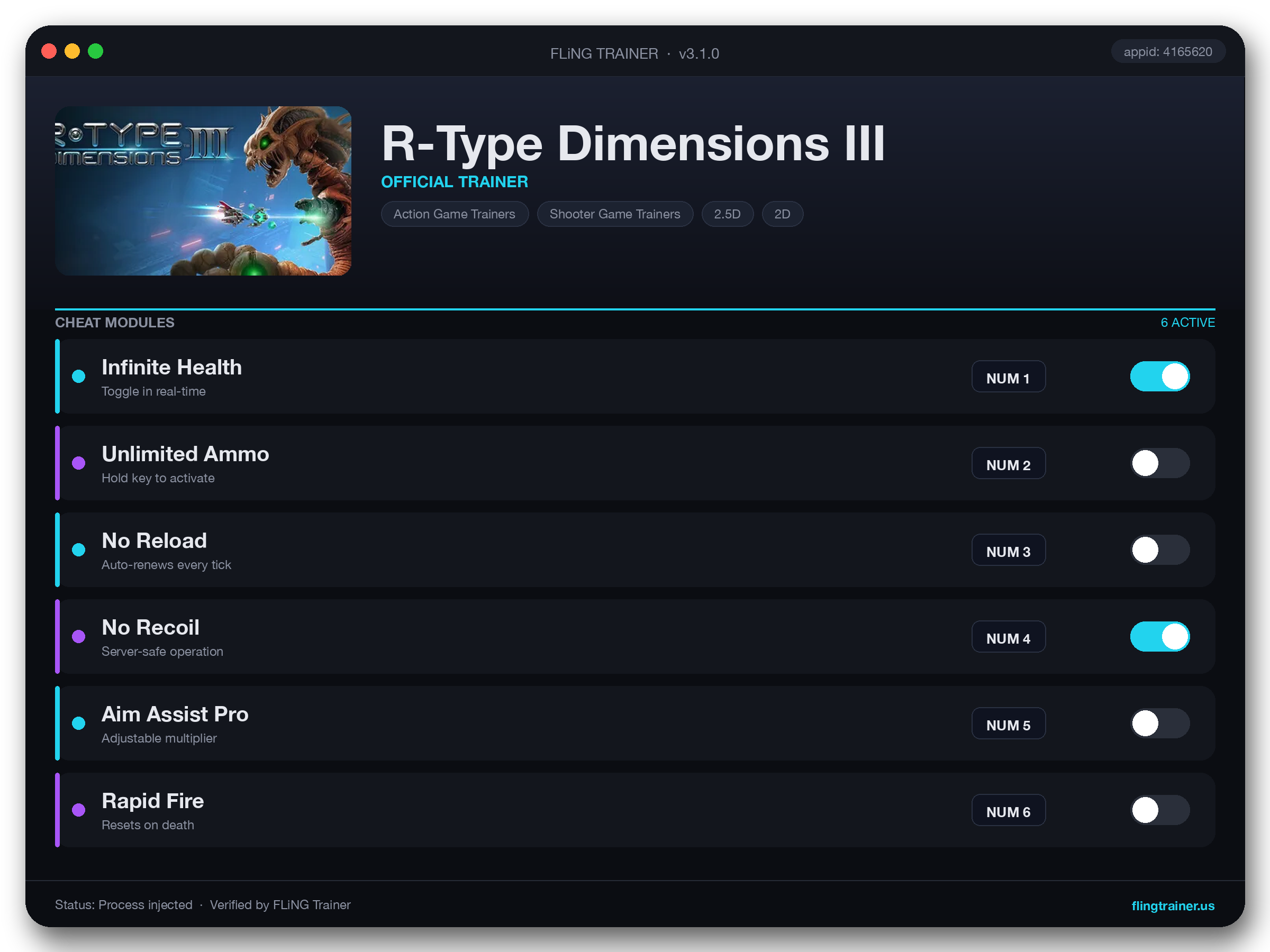 R-Type Dimensions III Trainer interface