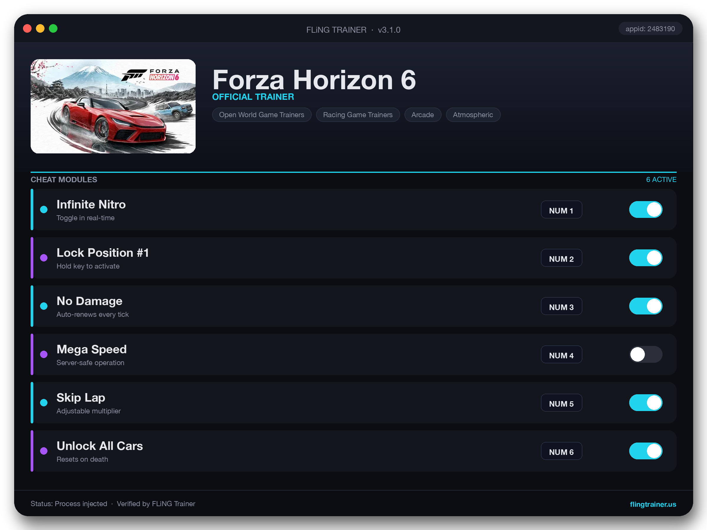 Forza Horizon 6 Trainer interface