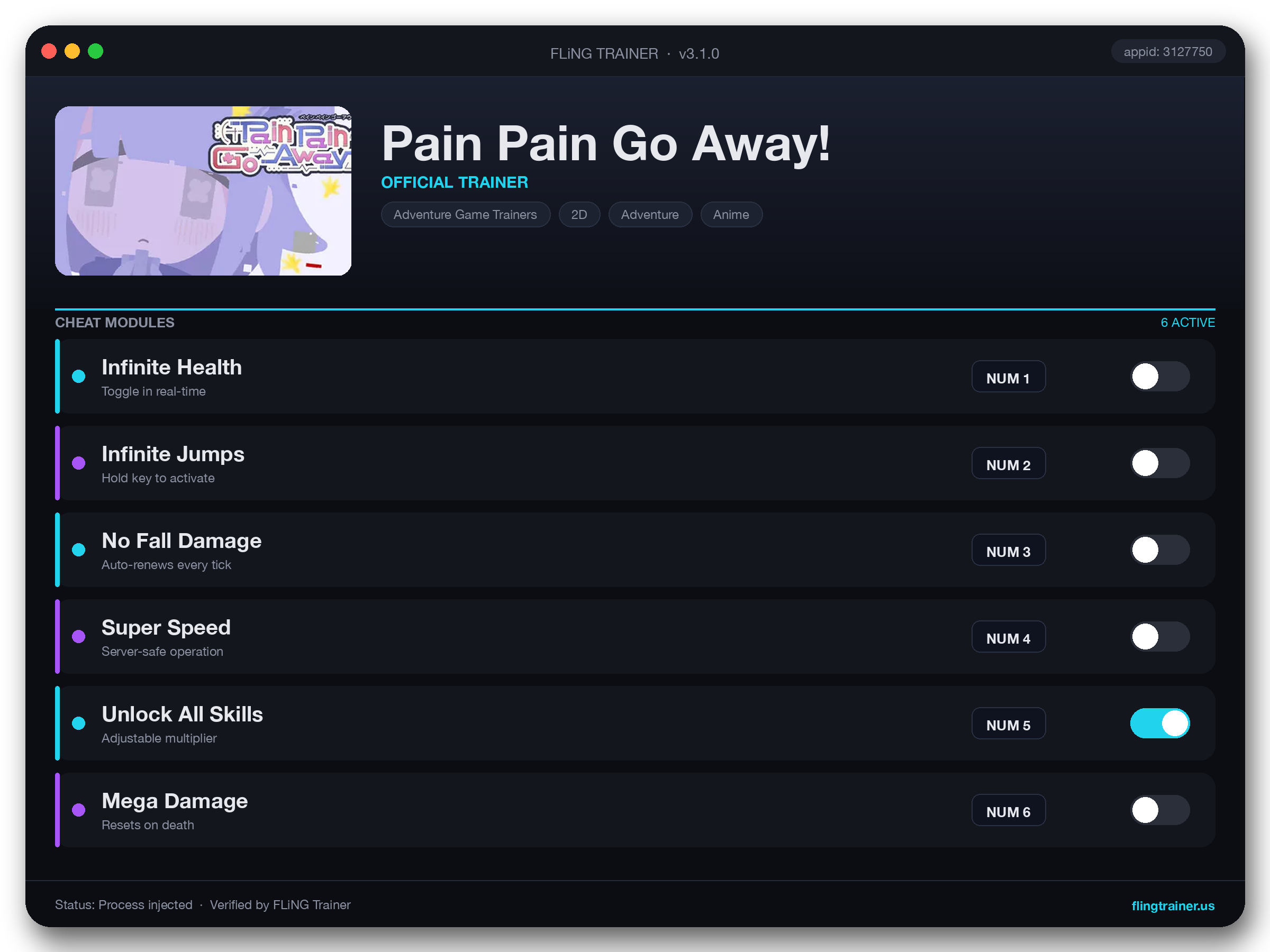 Pain Pain Go Away! Trainer interface