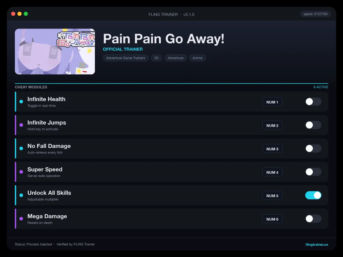 Pain Pain Go Away! Trainer interface