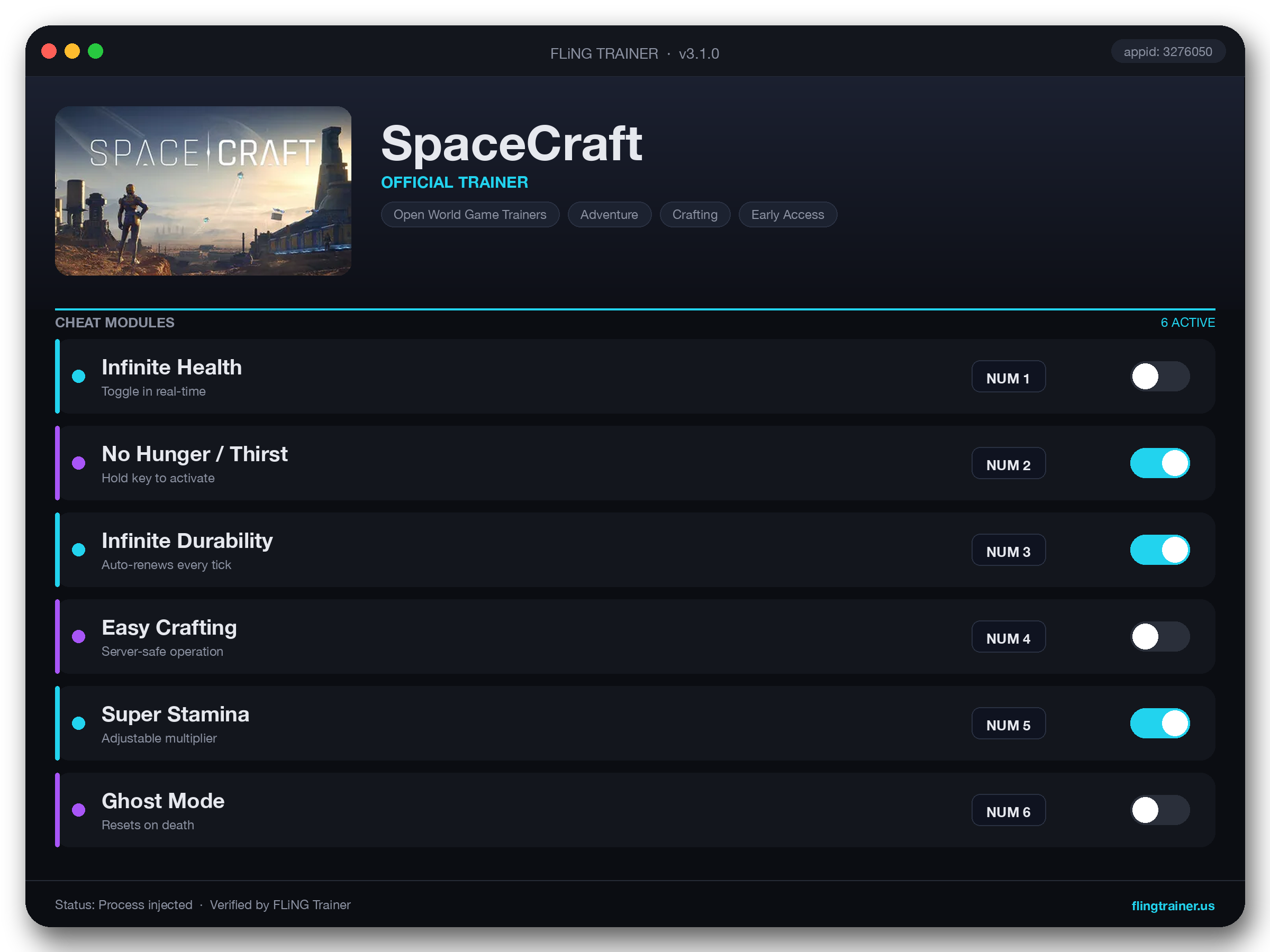 SpaceCraft Trainer interface