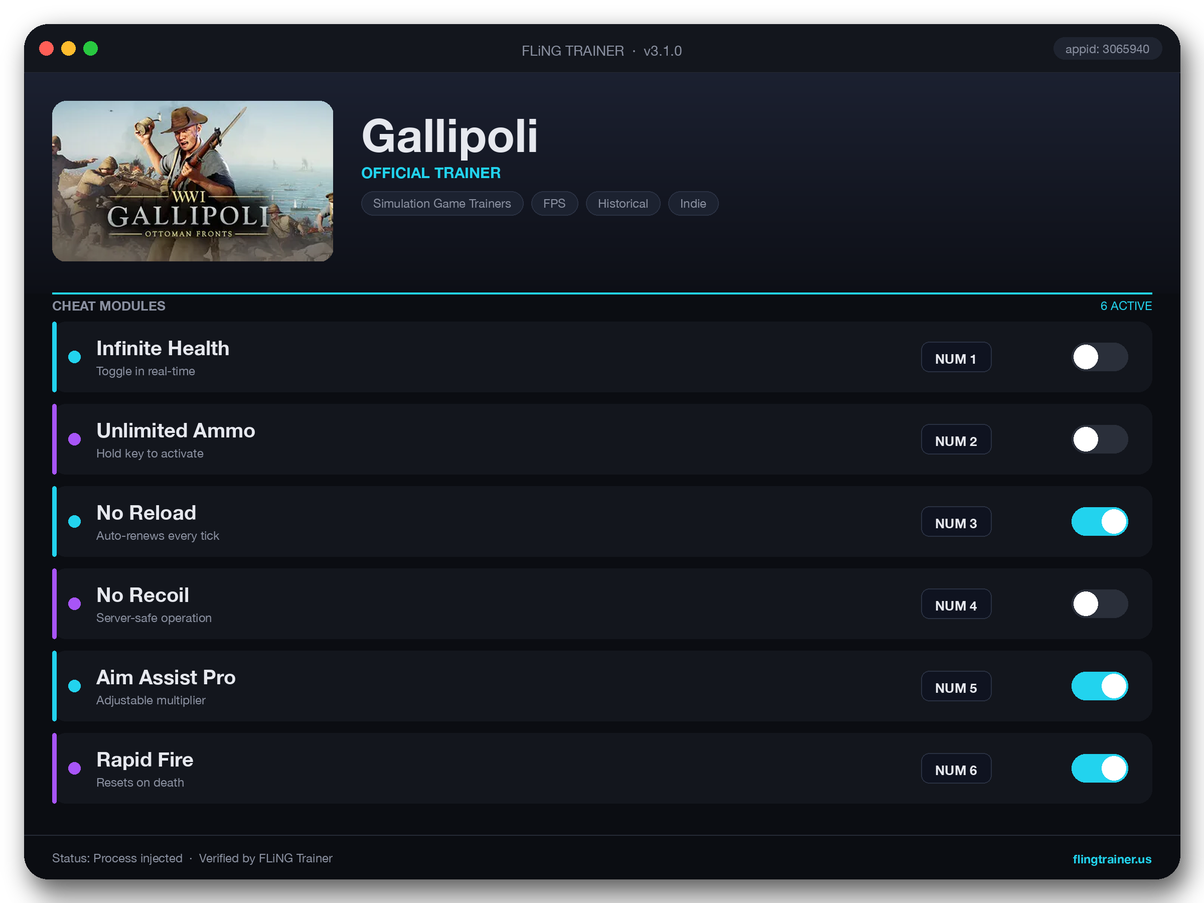 Gallipoli Trainer interface