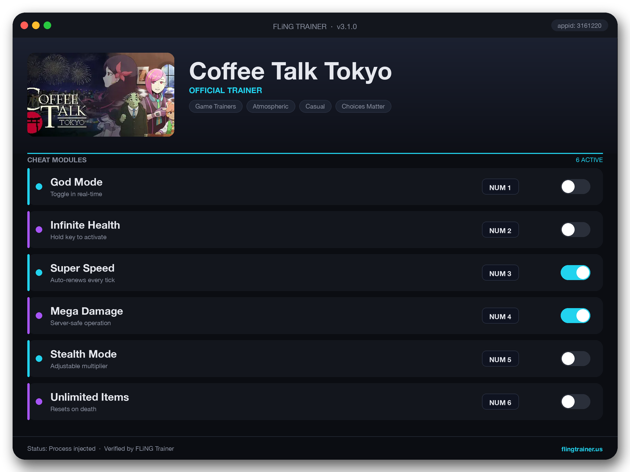 Coffee Talk Tokyo Trainer interface