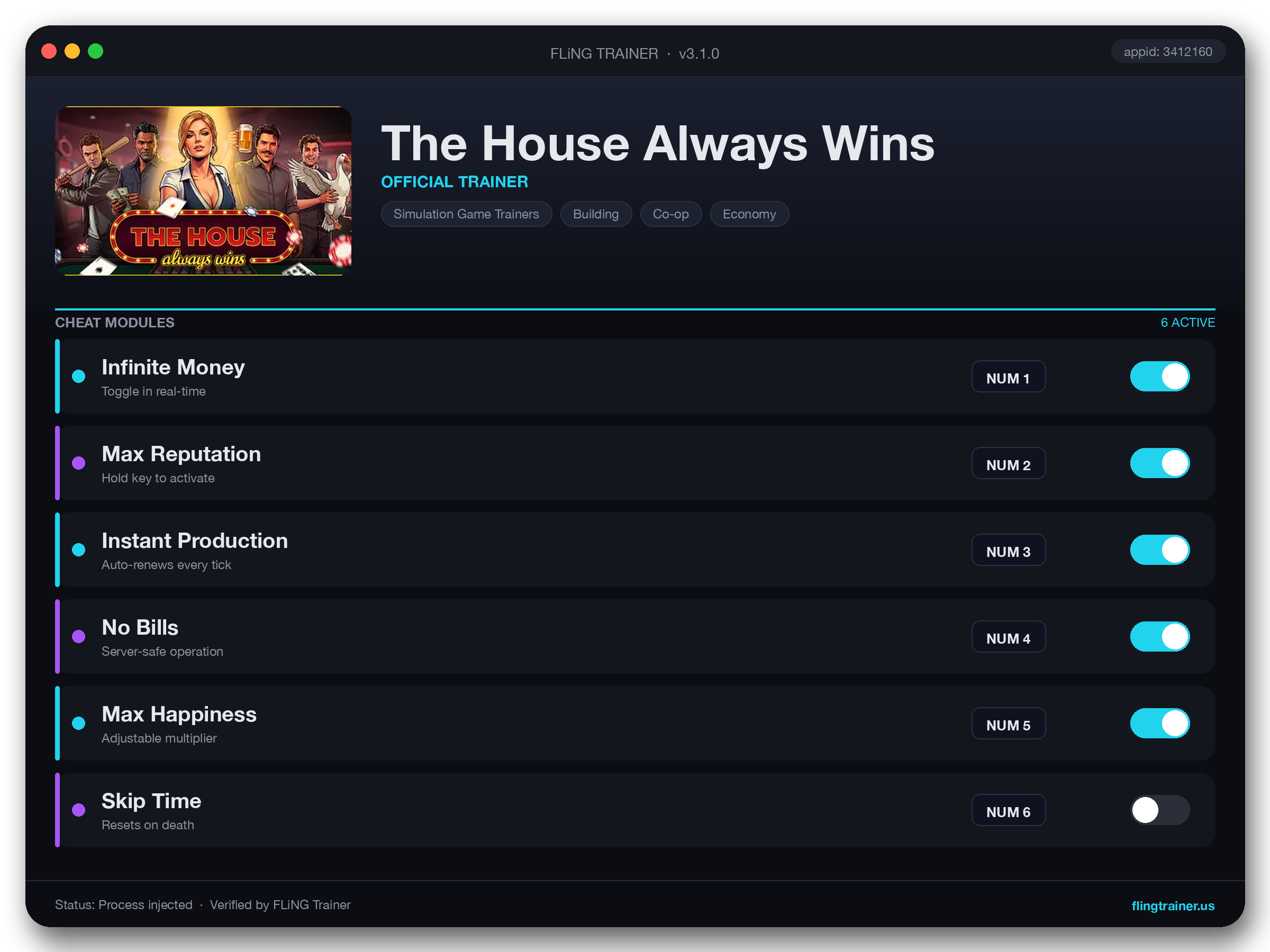 The House Always Wins Trainer interface