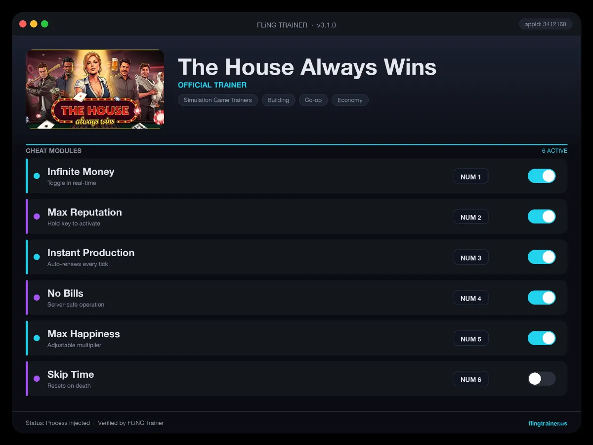 The House Always Wins Trainer interface