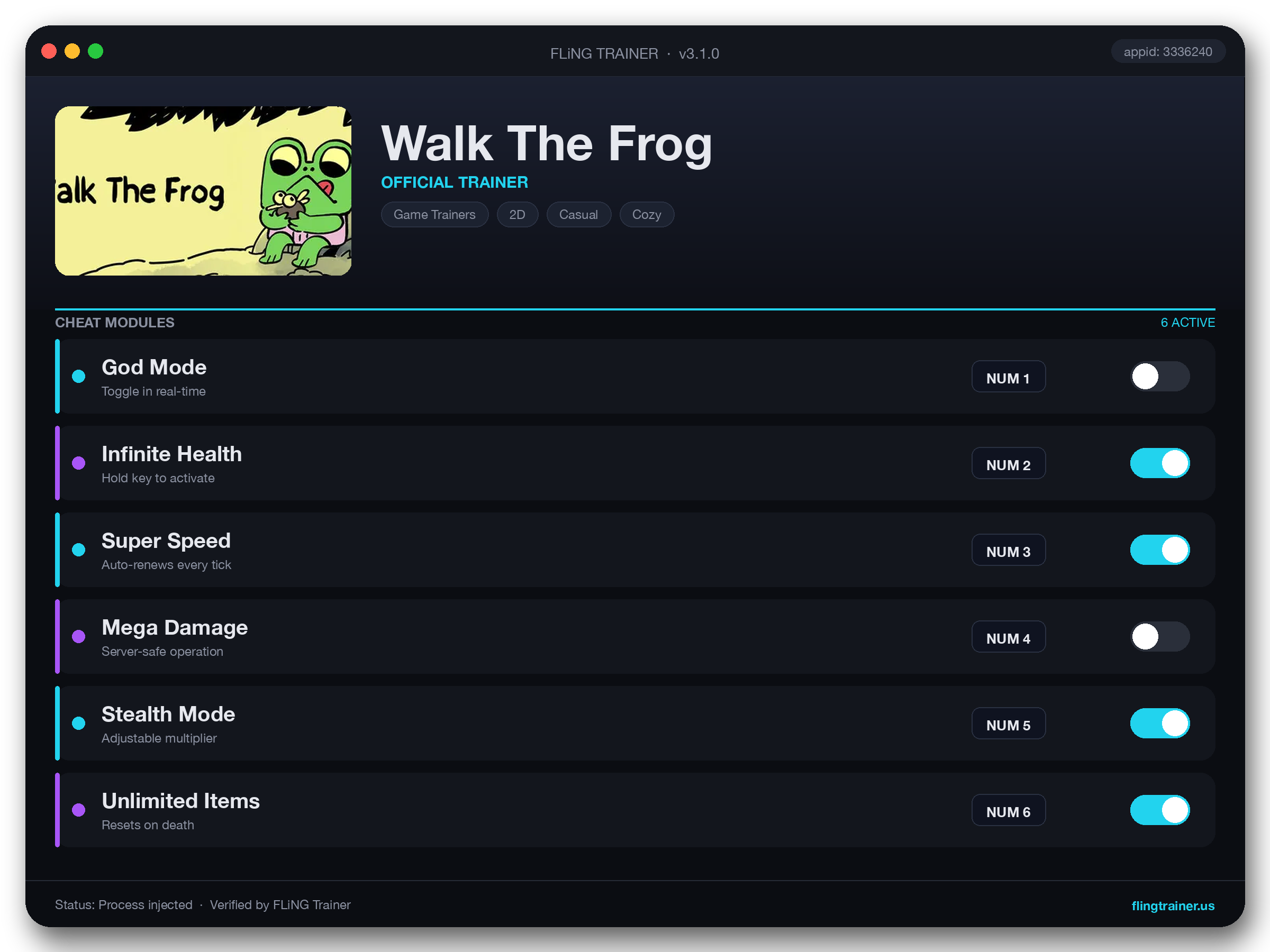 Walk The Frog Trainer interface