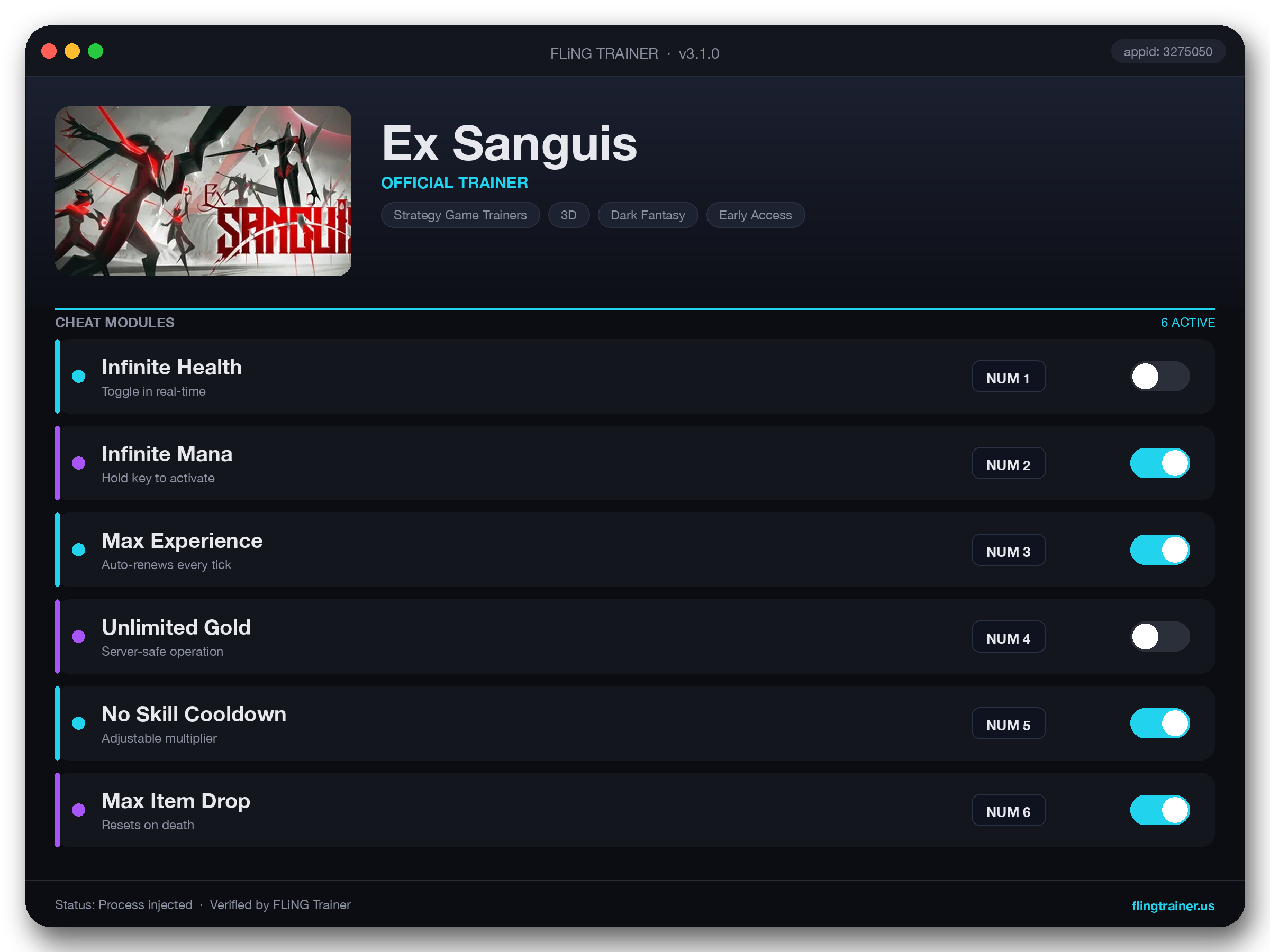 Ex Sanguis Trainer interface