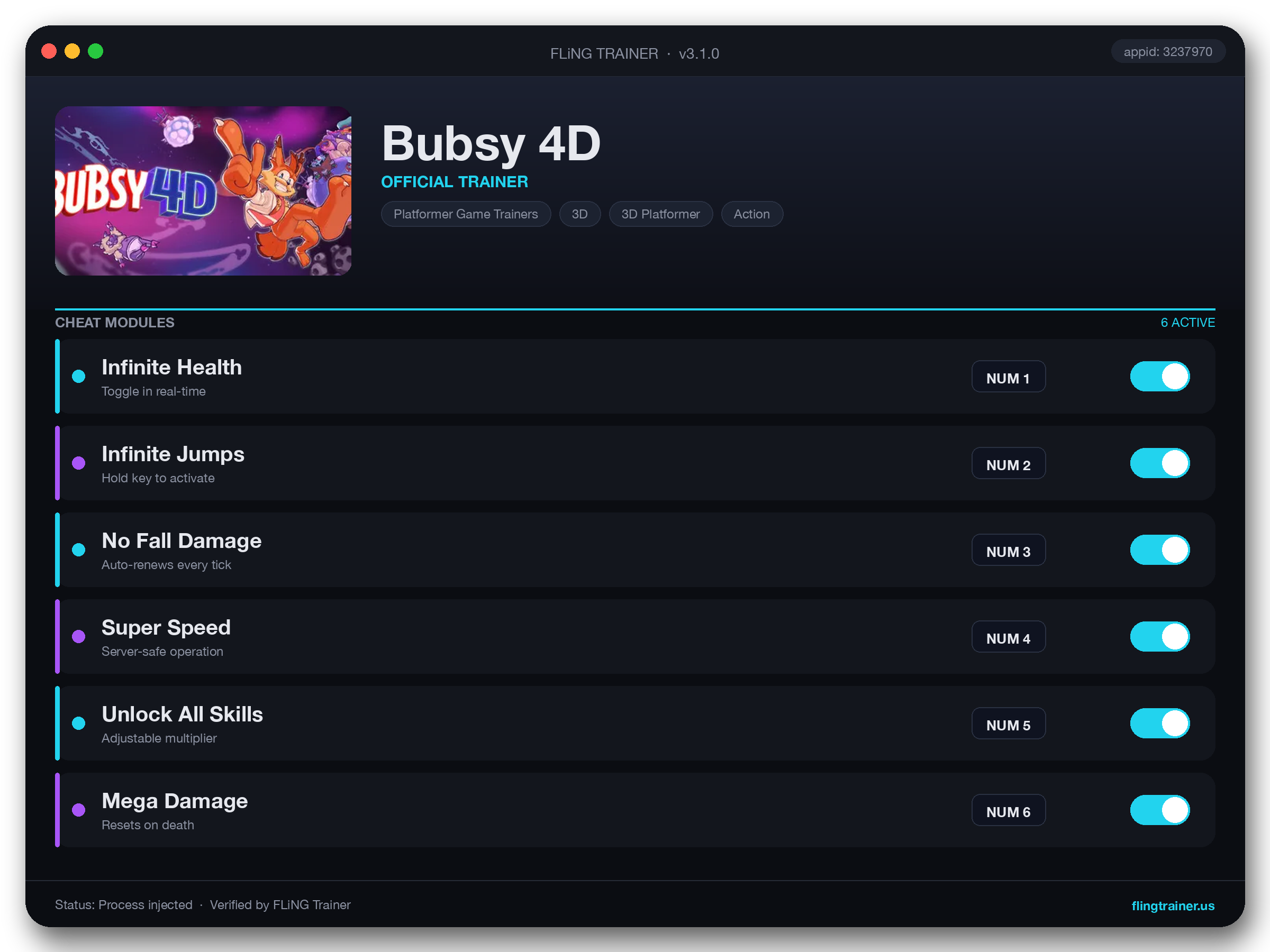 Bubsy 4D Trainer interface