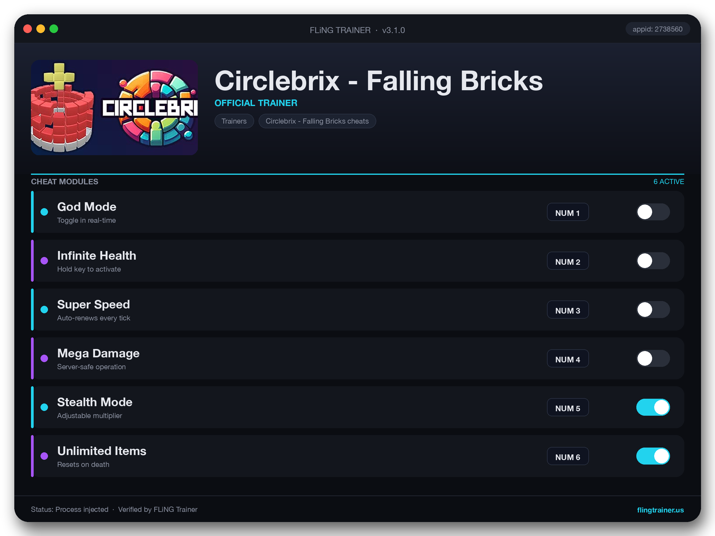 Circlebrix - Falling Bricks Trainer interface