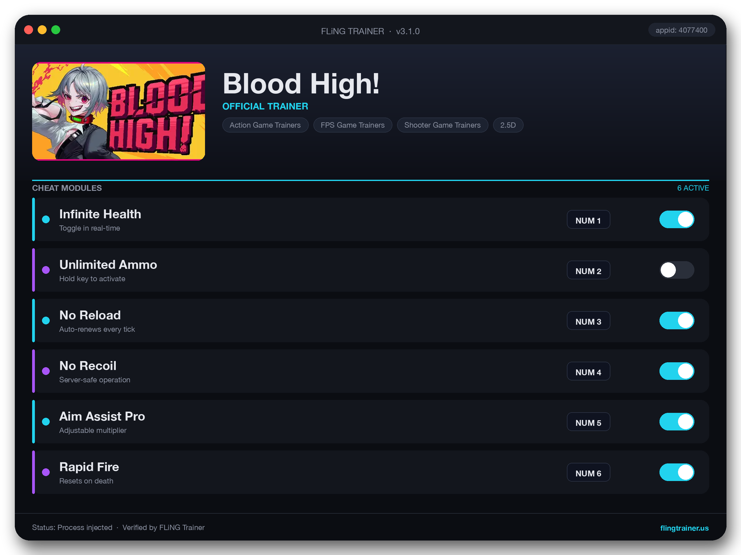 Blood High! Trainer interface