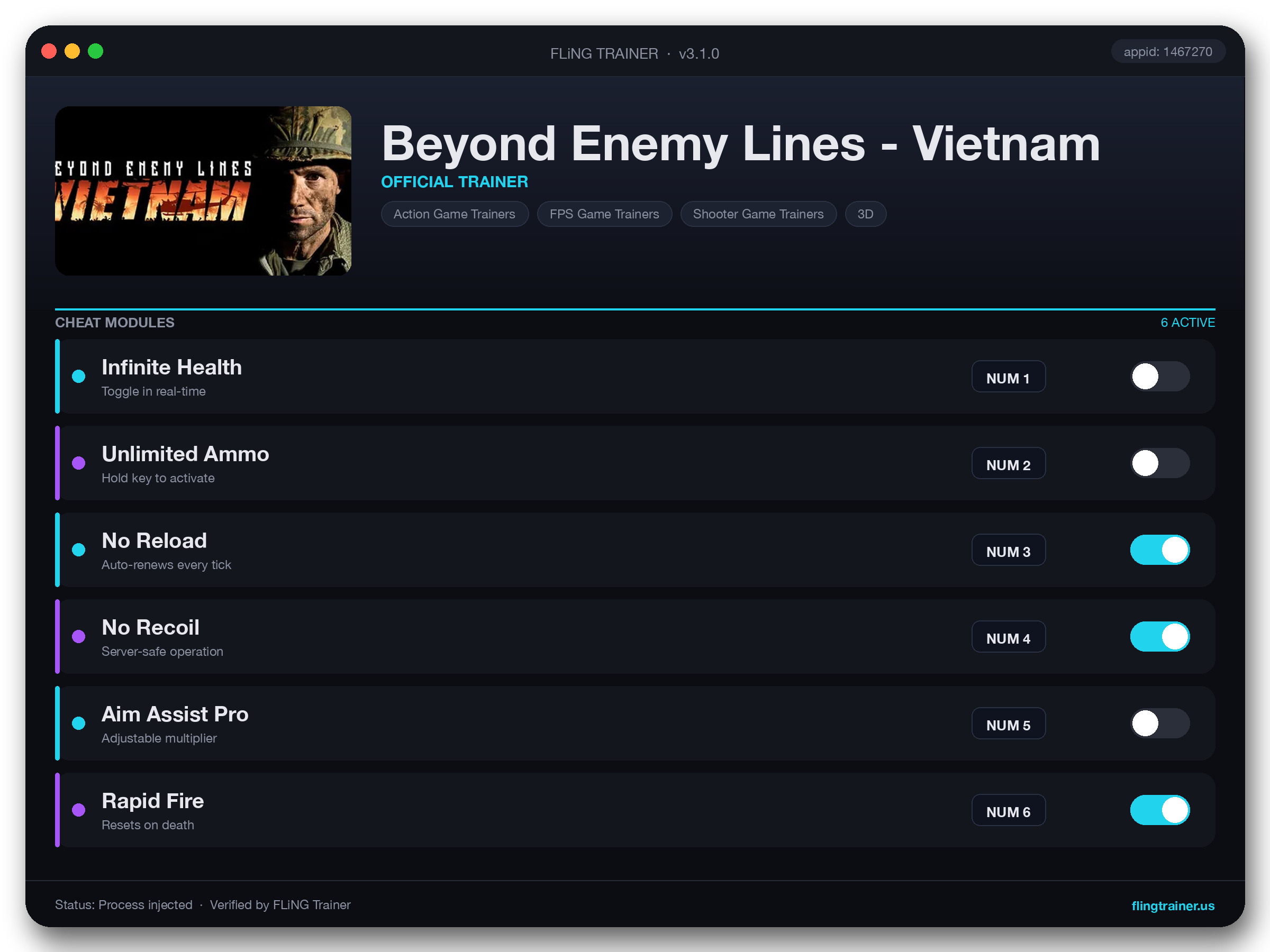 Beyond Enemy Lines - Vietnam Trainer interface