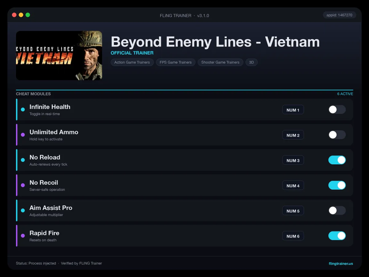 Beyond Enemy Lines - Vietnam Trainer interface