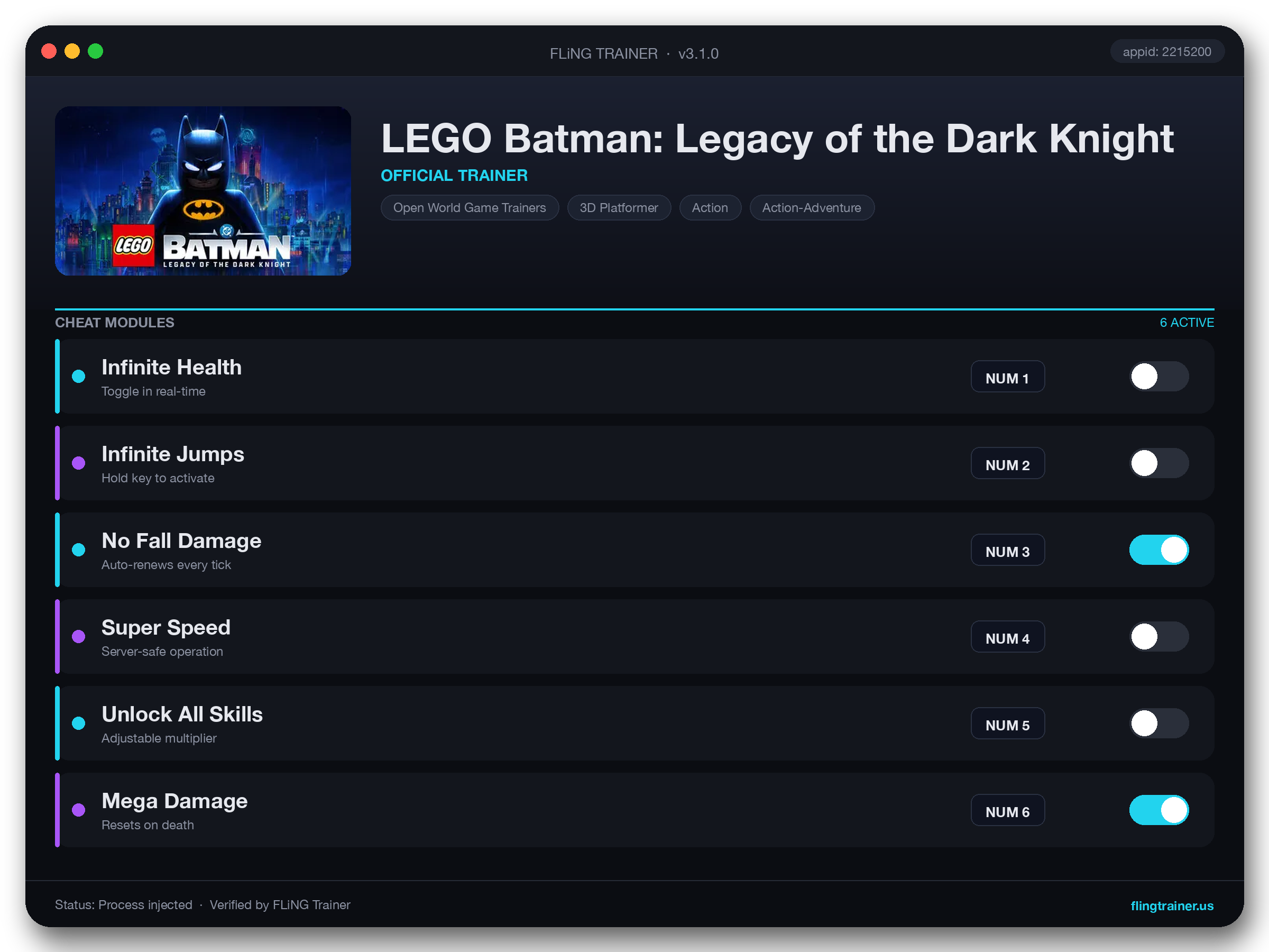 LEGO Batman: Legacy of the Dark Knight Trainer interface