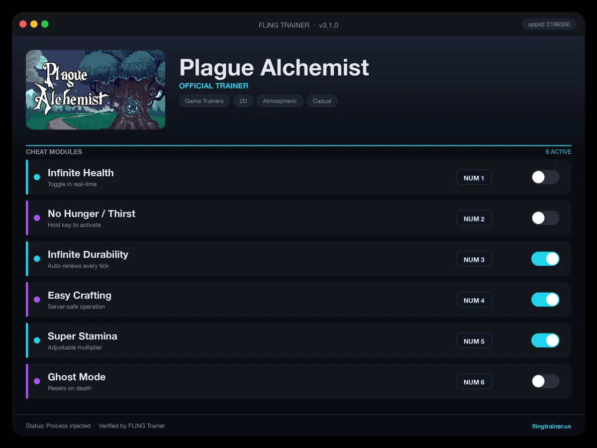 Plague Alchemist Trainer interface