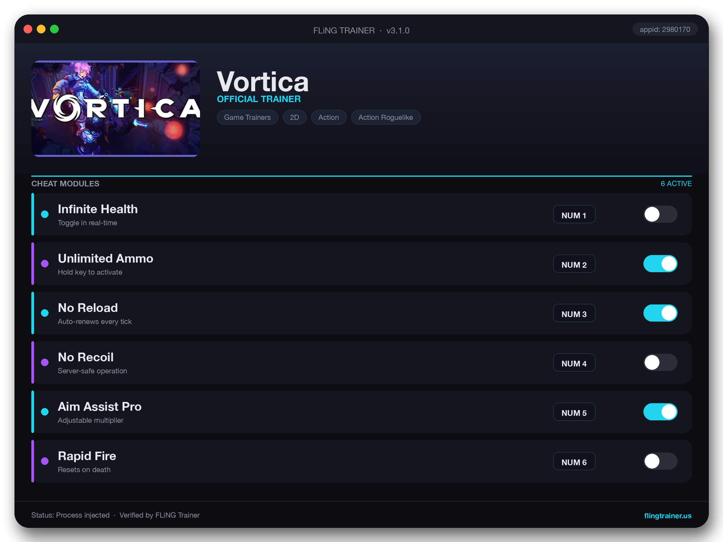 Vortica Trainer interface
