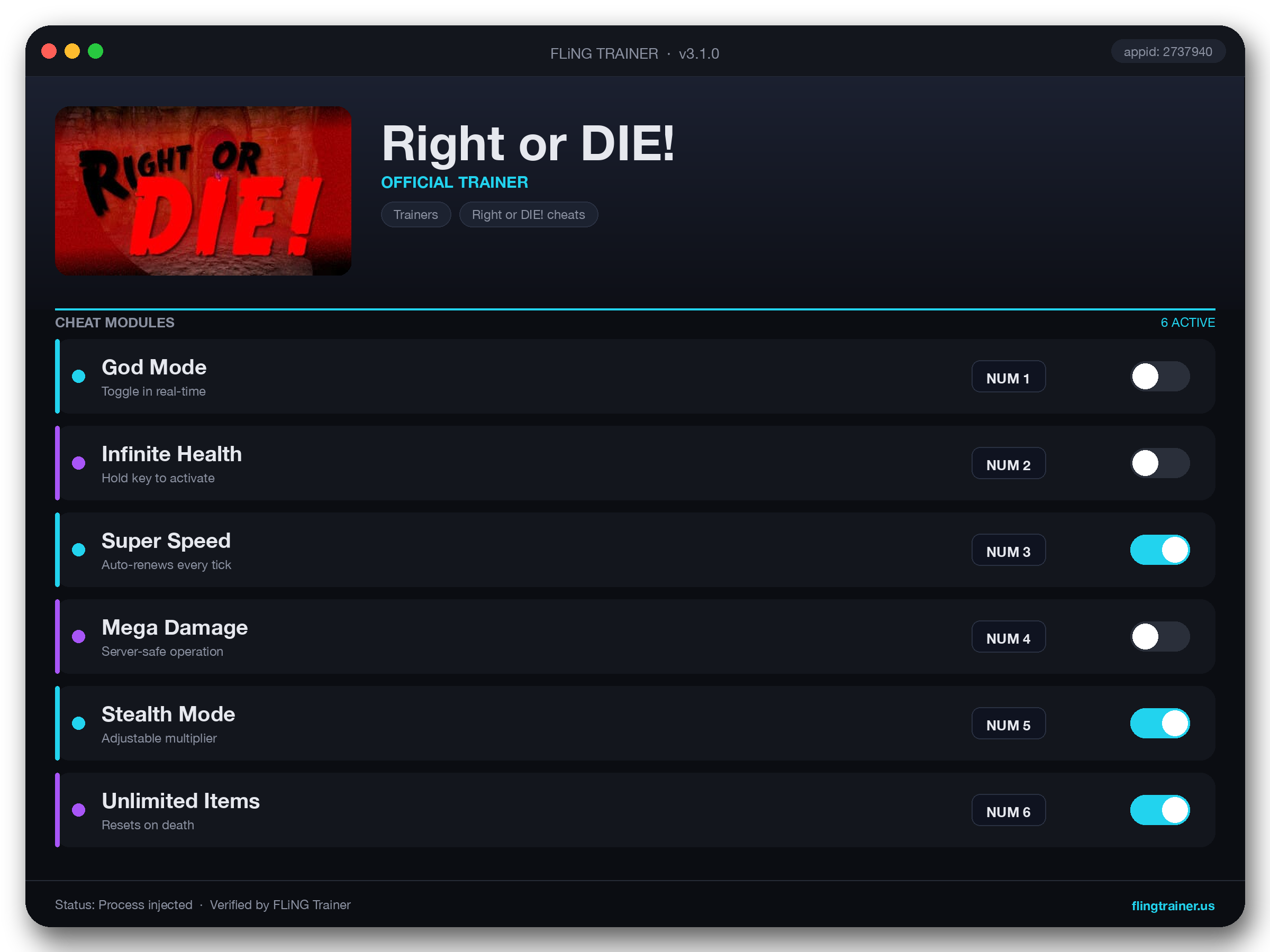 Right or DIE! Trainer interface