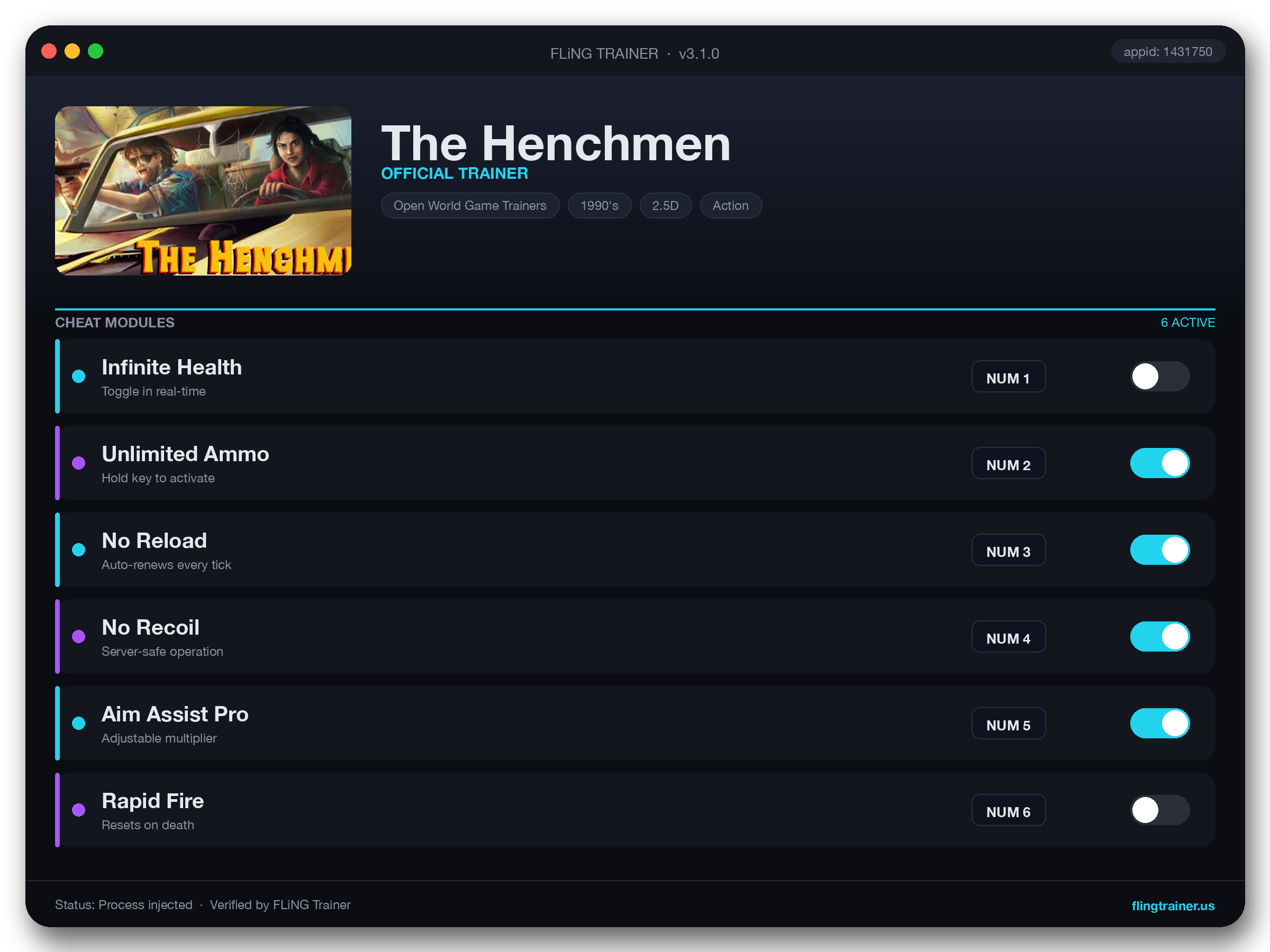The Henchmen Trainer interface