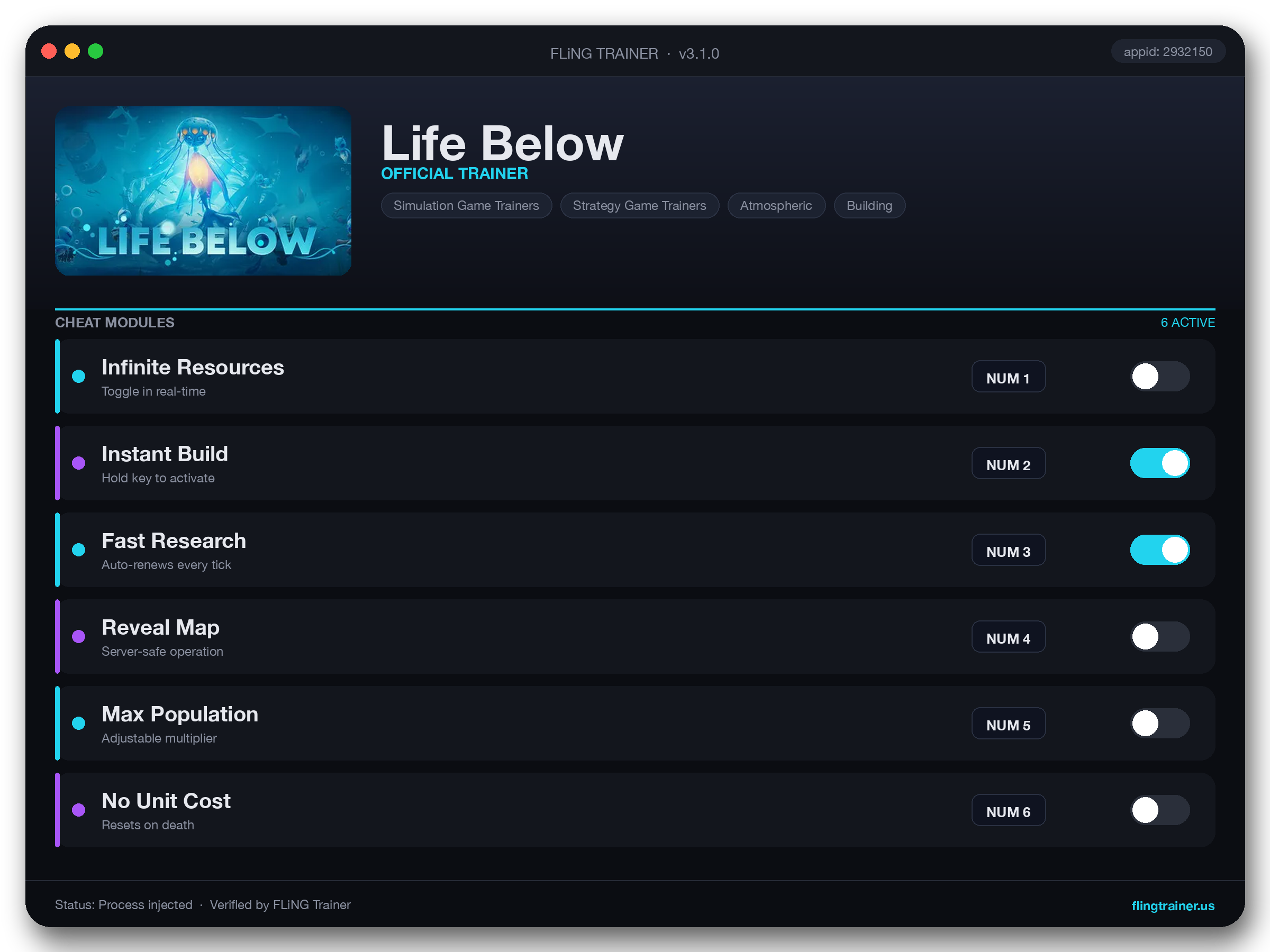 Life Below Trainer interface
