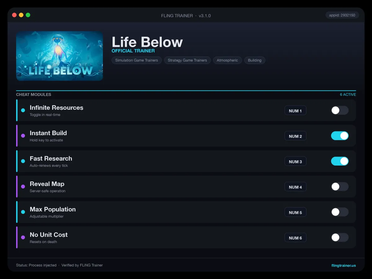Life Below Trainer interface