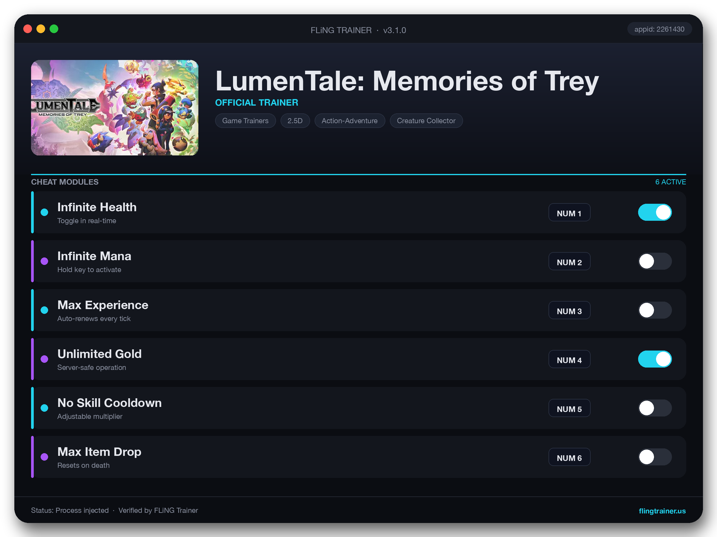 LumenTale: Memories of Trey Trainer interface