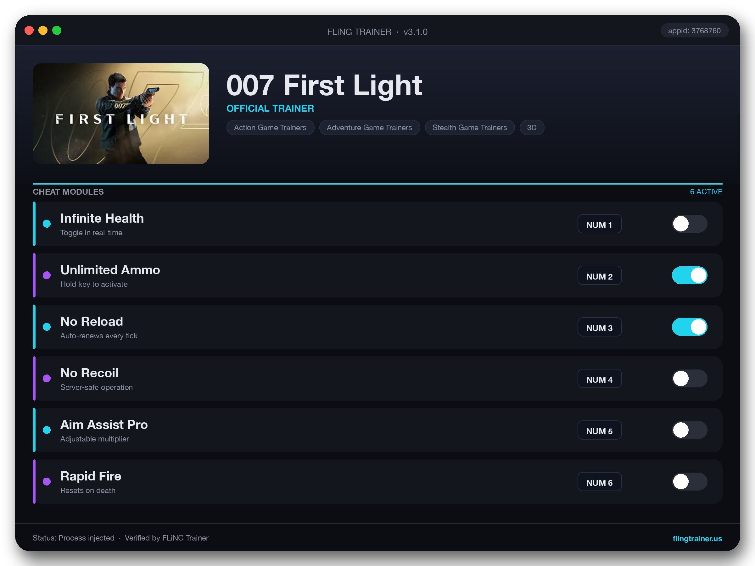 007 First Light Trainer interface